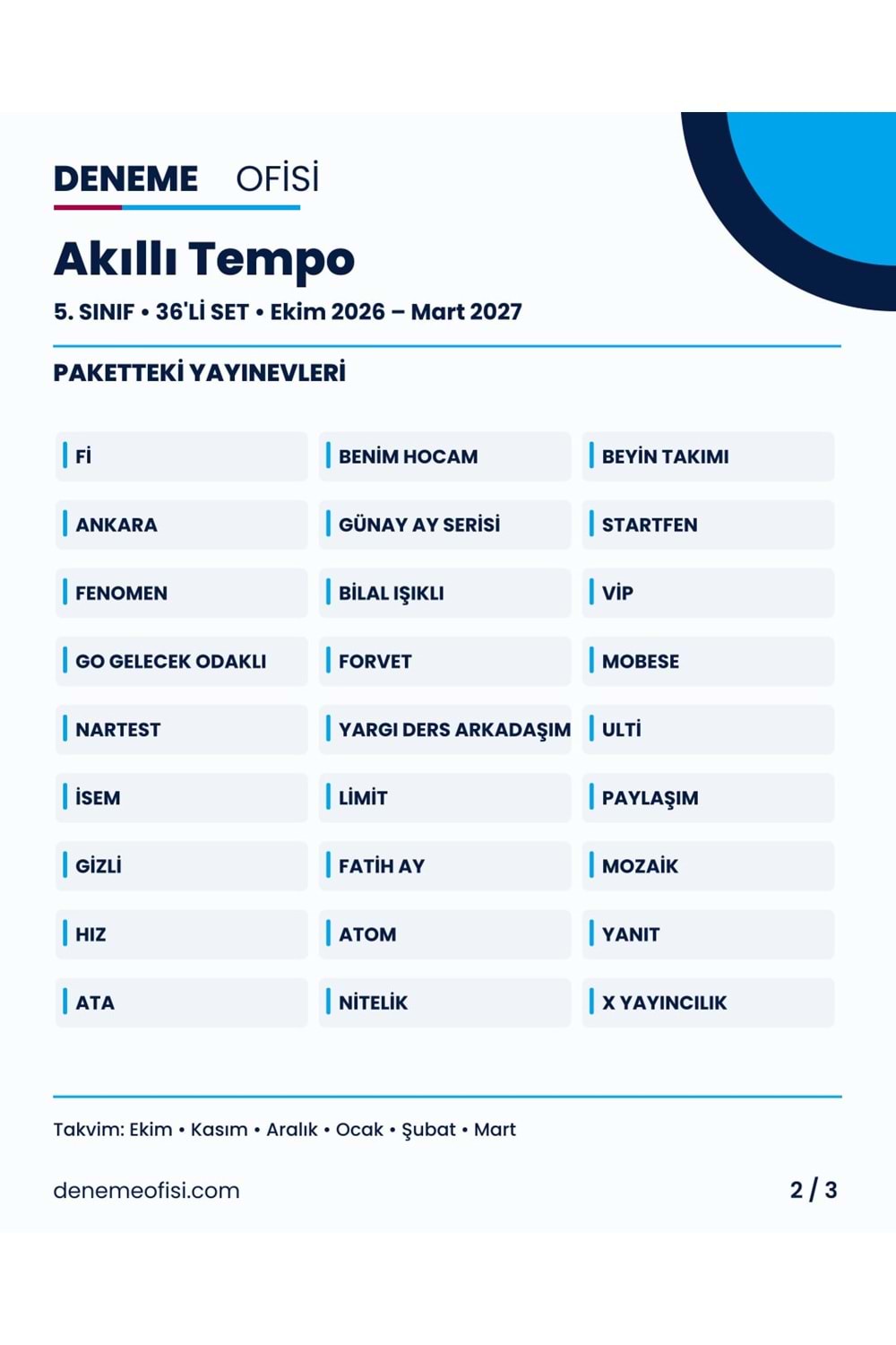 Akıllı Tempo 36'lı 5. Sınıf Deneme Paketi – Seçenek 6 (2026–2027)
