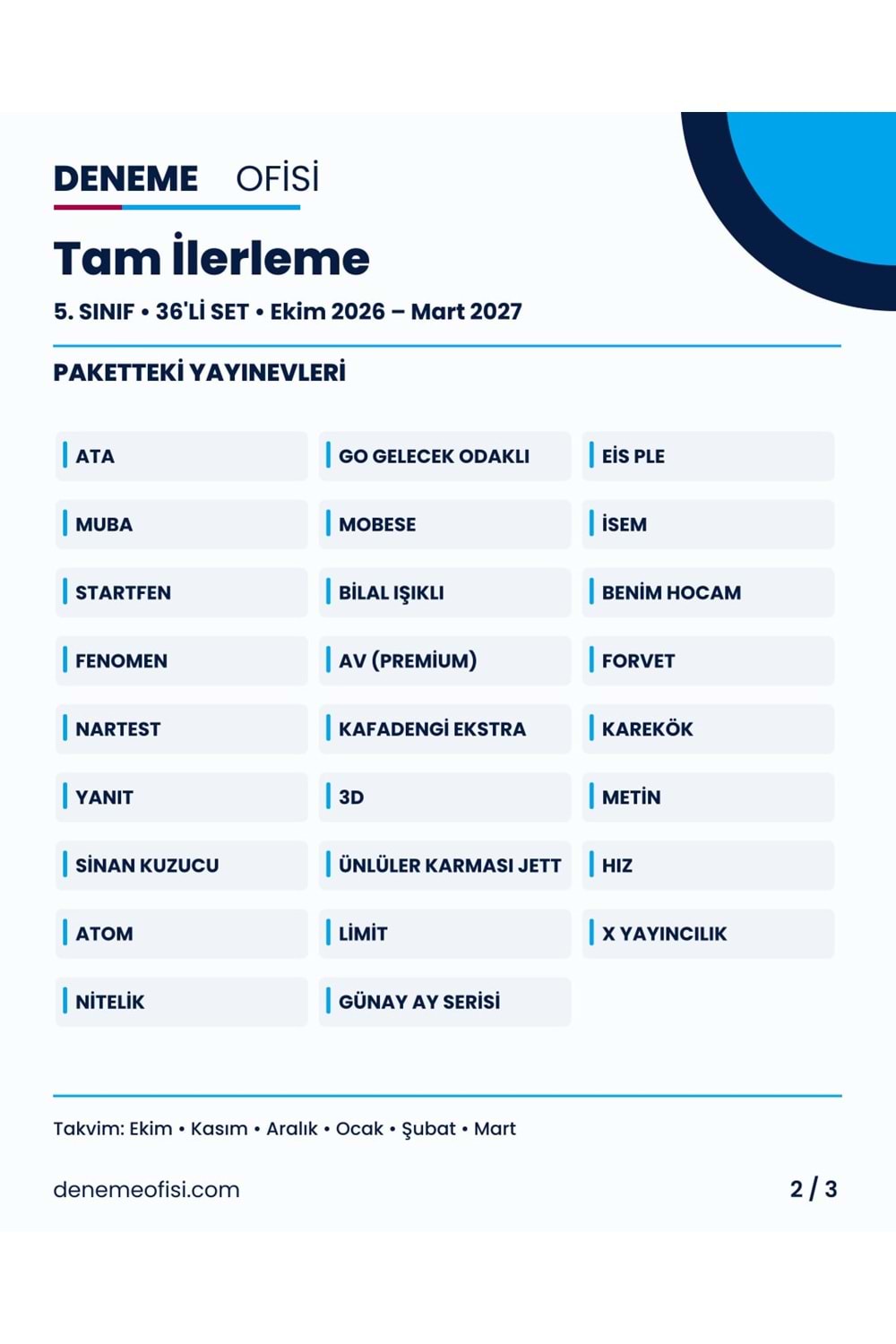 Tam İlerleme 36'lı 5. Sınıf Deneme Paketi – Seçenek 8 (2026–2027)