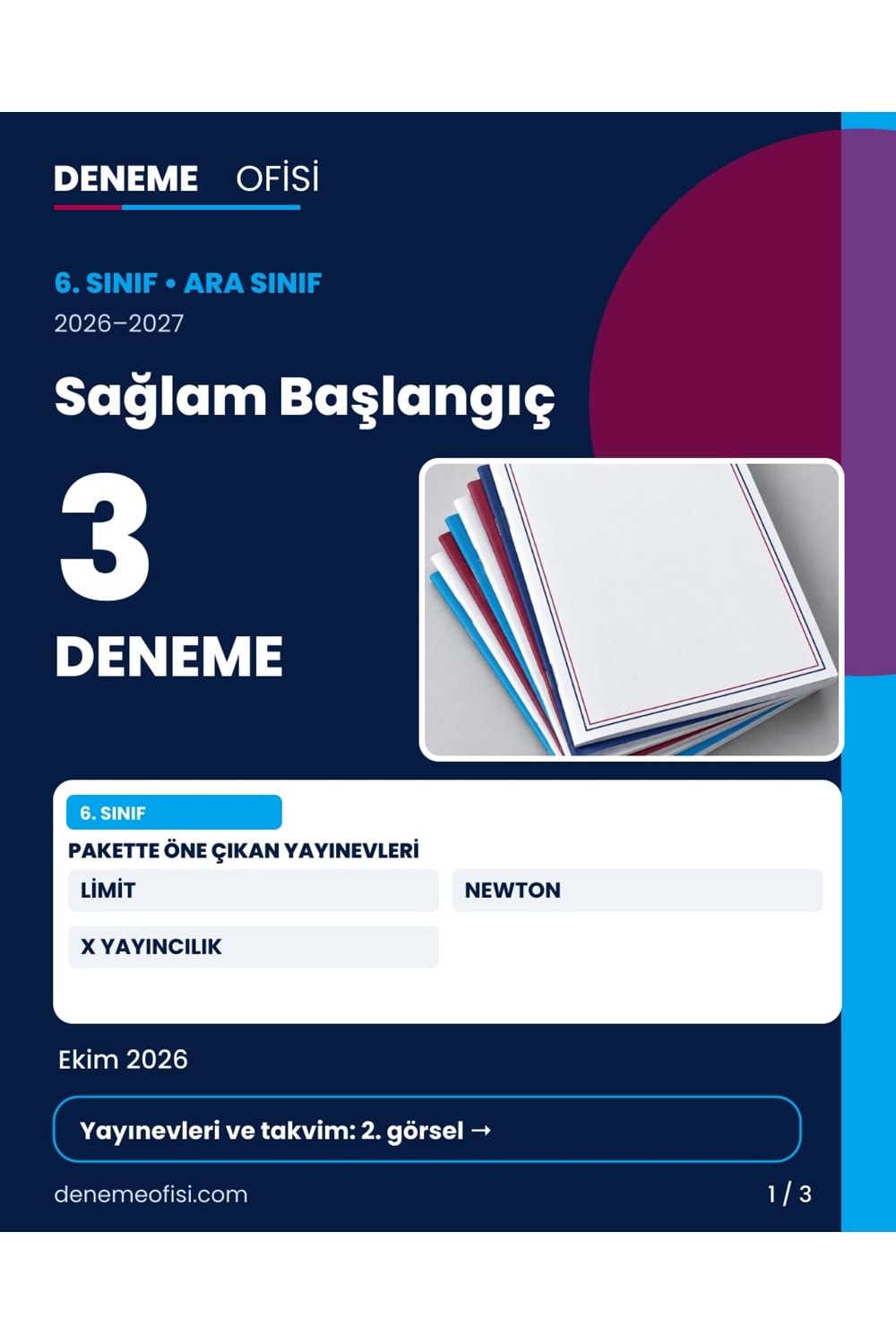 Sağlam Başlangıç 3'lü 6. Sınıf Deneme Paketi – Seçenek 1 (2026–2027)