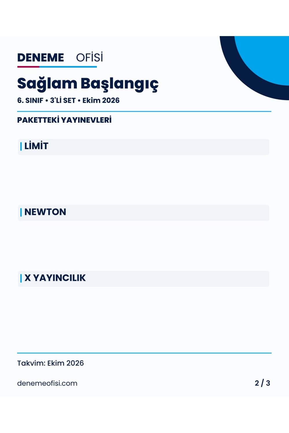 Sağlam Başlangıç 3'lü 6. Sınıf Deneme Paketi – Seçenek 1 (2026–2027)