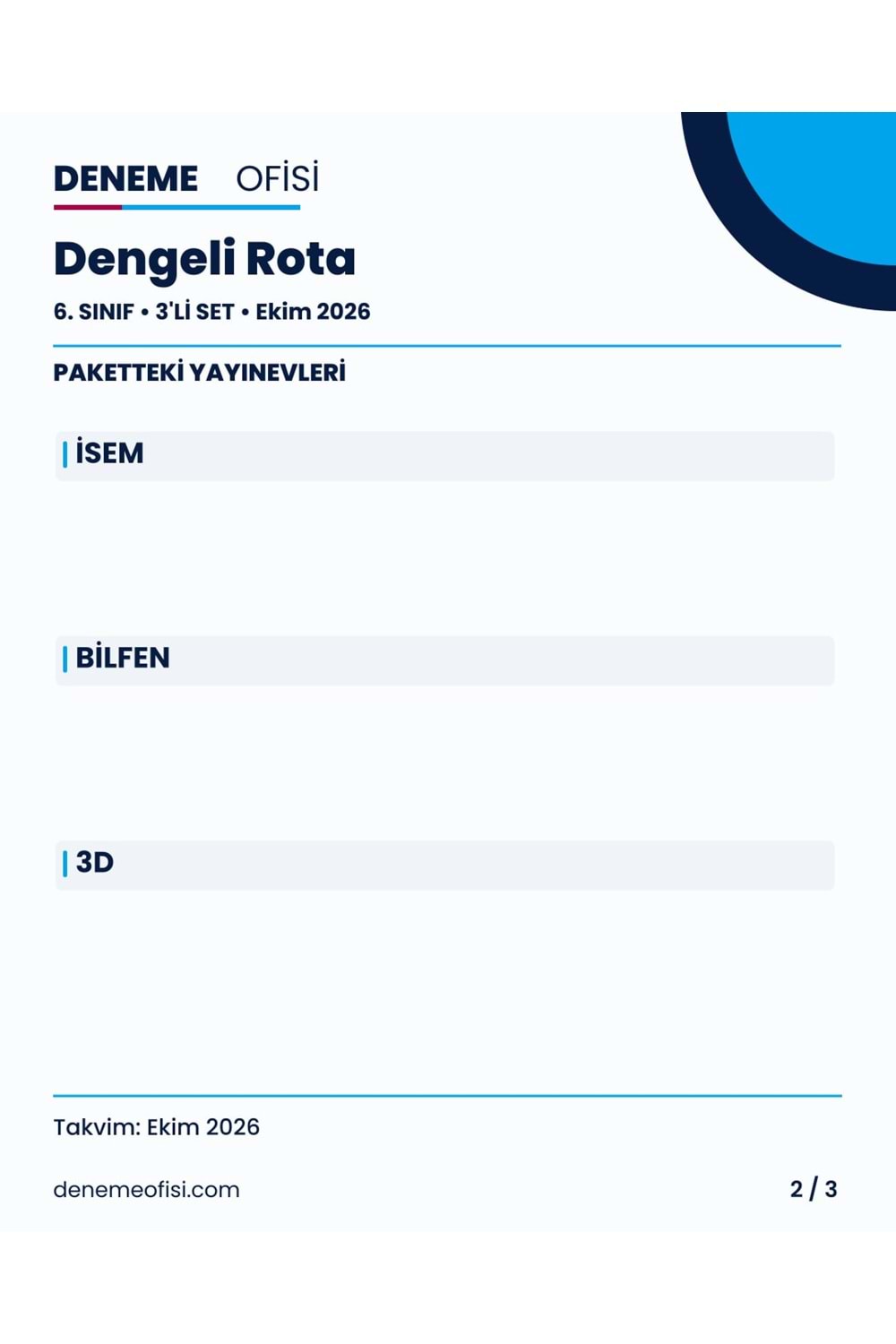 Dengeli Rota 3'lü 6. Sınıf Deneme Paketi – Seçenek 2 (2026–2027)