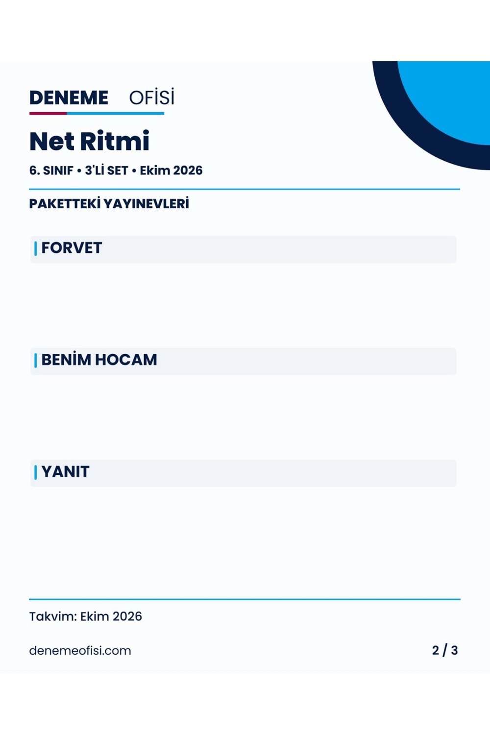 Net Ritmi 3'lü 6. Sınıf Deneme Paketi – Seçenek 3 (2026–2027)