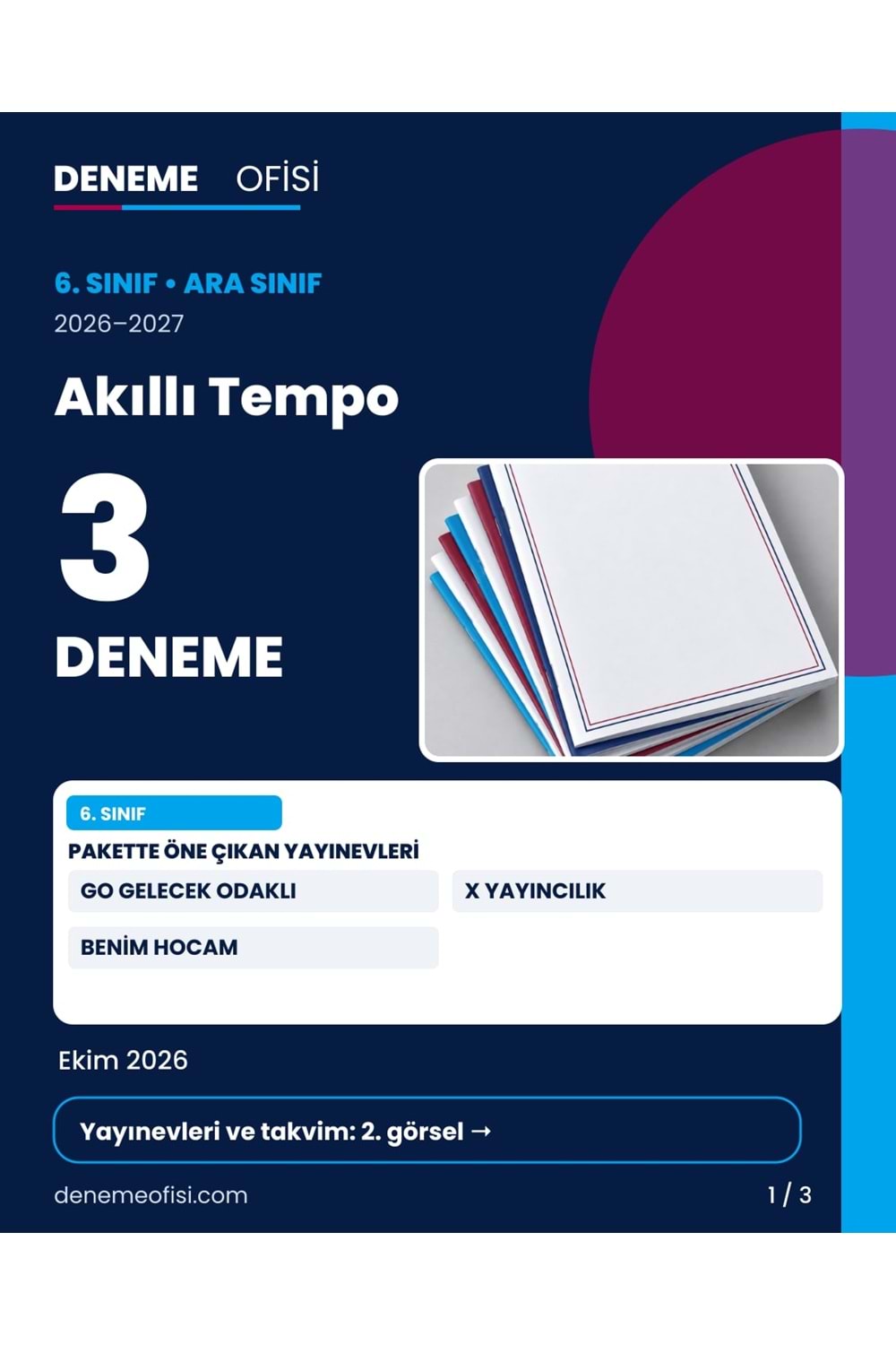 Akıllı Tempo 3'lü 6. Sınıf Deneme Paketi – Seçenek 6 (2026–2027)