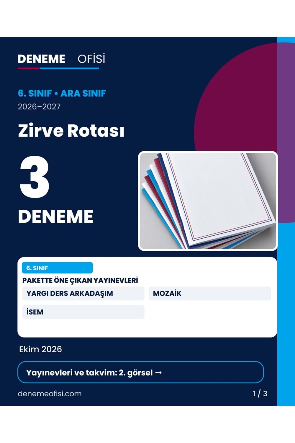 Zirve Rotası 3'lü 6. Sınıf Deneme Paketi – Seçenek 7 (2026–2027)