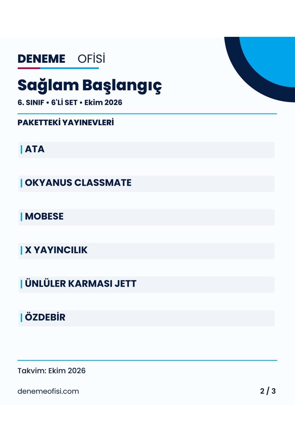 Sağlam Başlangıç 6'lı 6. Sınıf Deneme Paketi – Seçenek 1 (2026–2027)