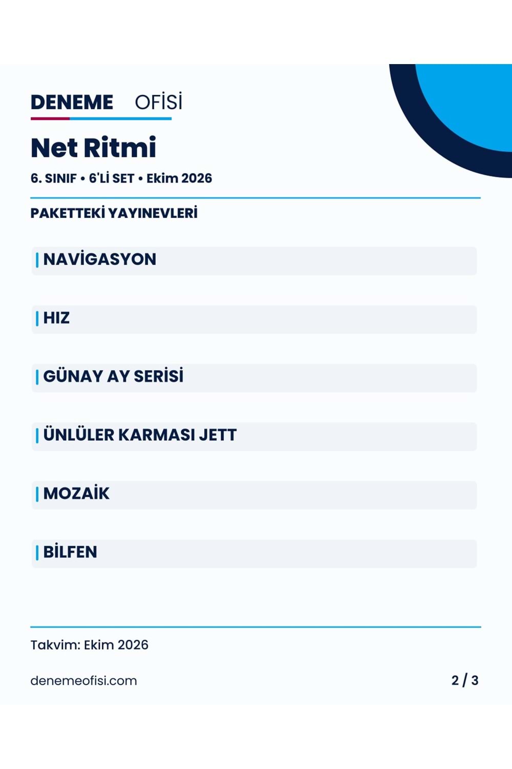 Net Ritmi 6'lı 6. Sınıf Deneme Paketi – Seçenek 3 (2026–2027)