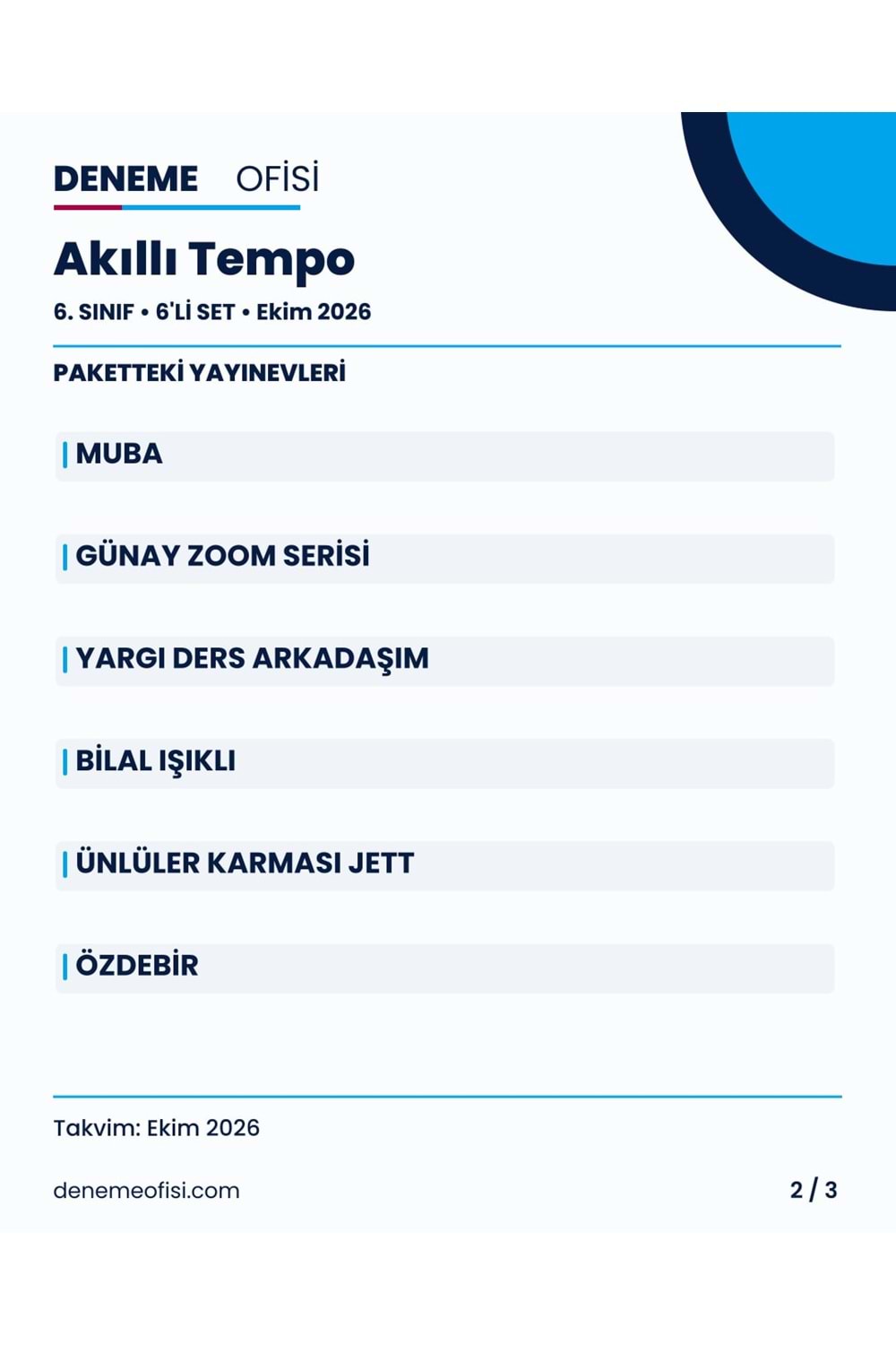 Akıllı Tempo 6'lı 6. Sınıf Deneme Paketi – Seçenek 6 (2026–2027)