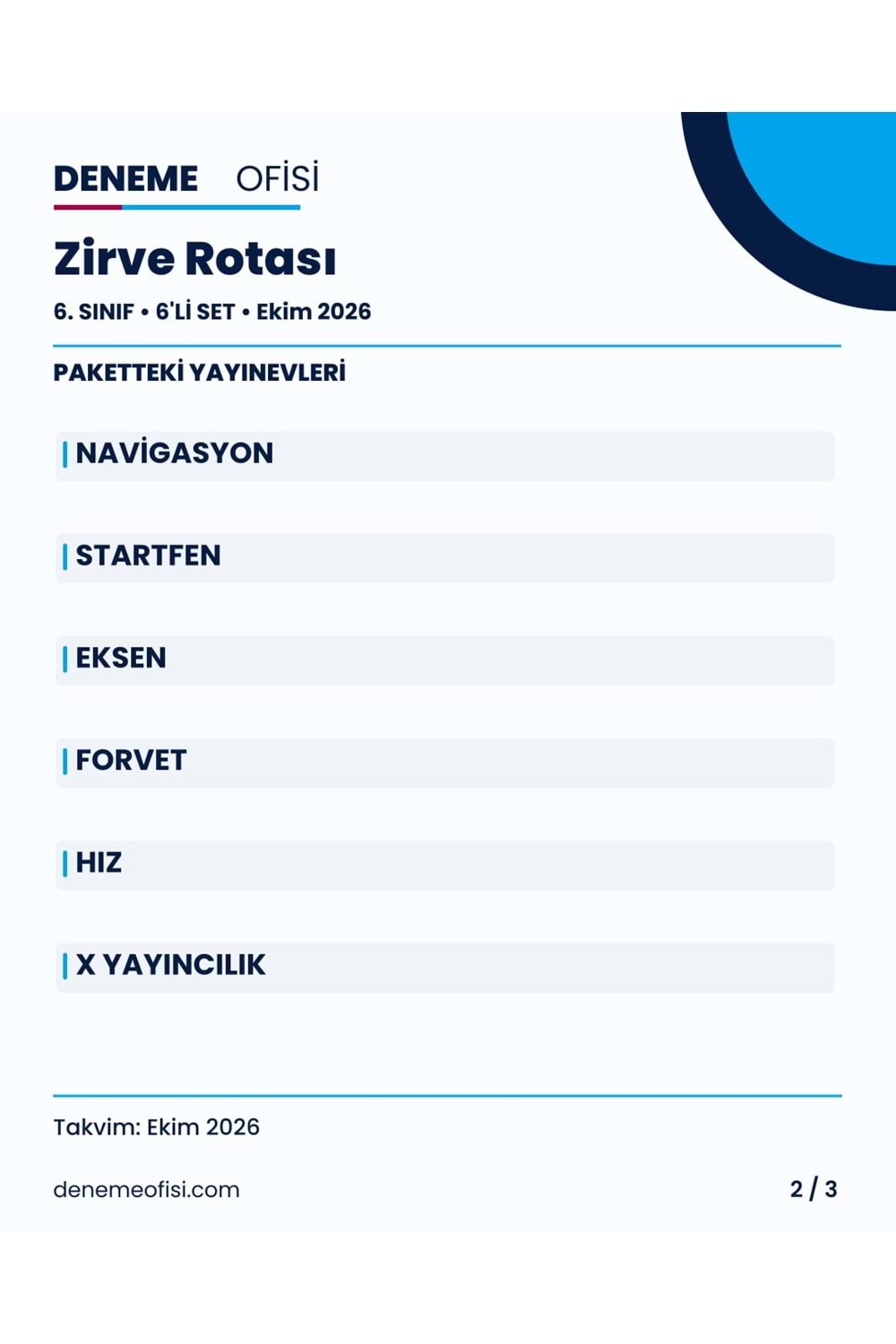 Zirve Rotası 6'lı 6. Sınıf Deneme Paketi – Seçenek 7 (2026–2027)