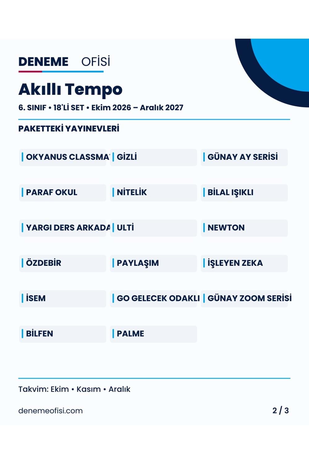 Akıllı Tempo 18'li 6. Sınıf Deneme Paketi – Seçenek 6 (2026–2027)
