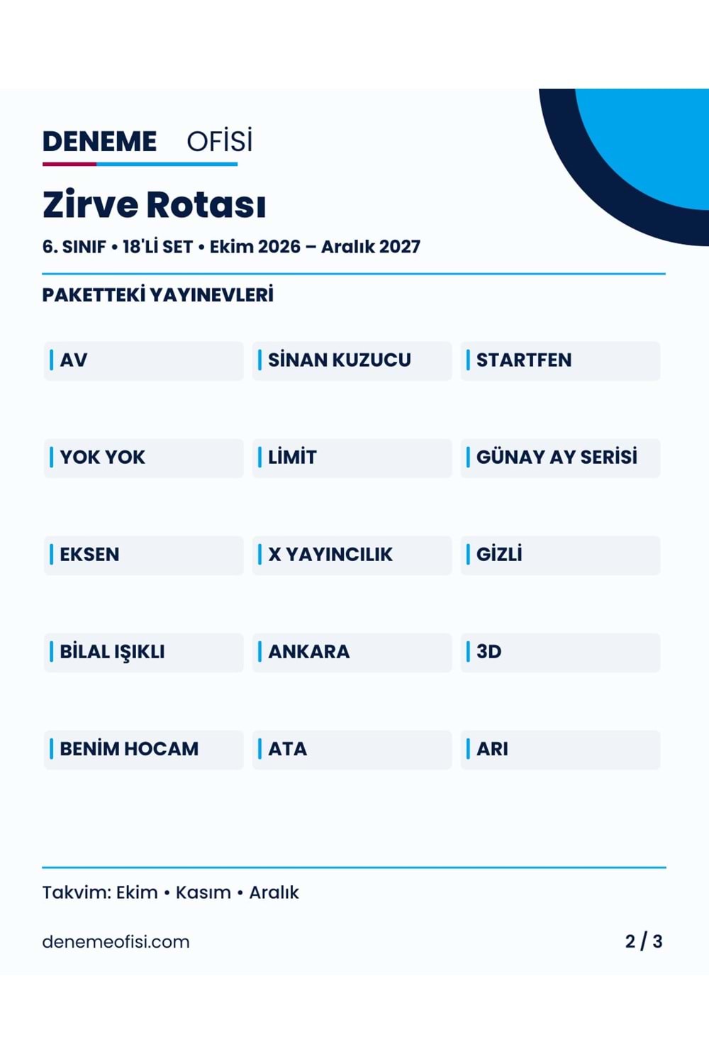 Zirve Rotası 18'li 6. Sınıf Deneme Paketi – Seçenek 7 (2026–2027)