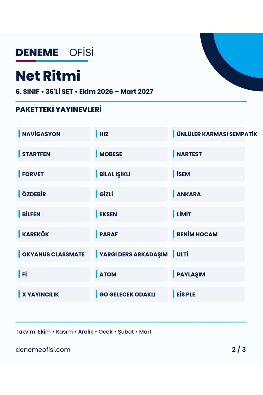 Net Ritmi 36'lı 6. Sınıf Deneme Paketi – Seçenek 3 (2026–2027)