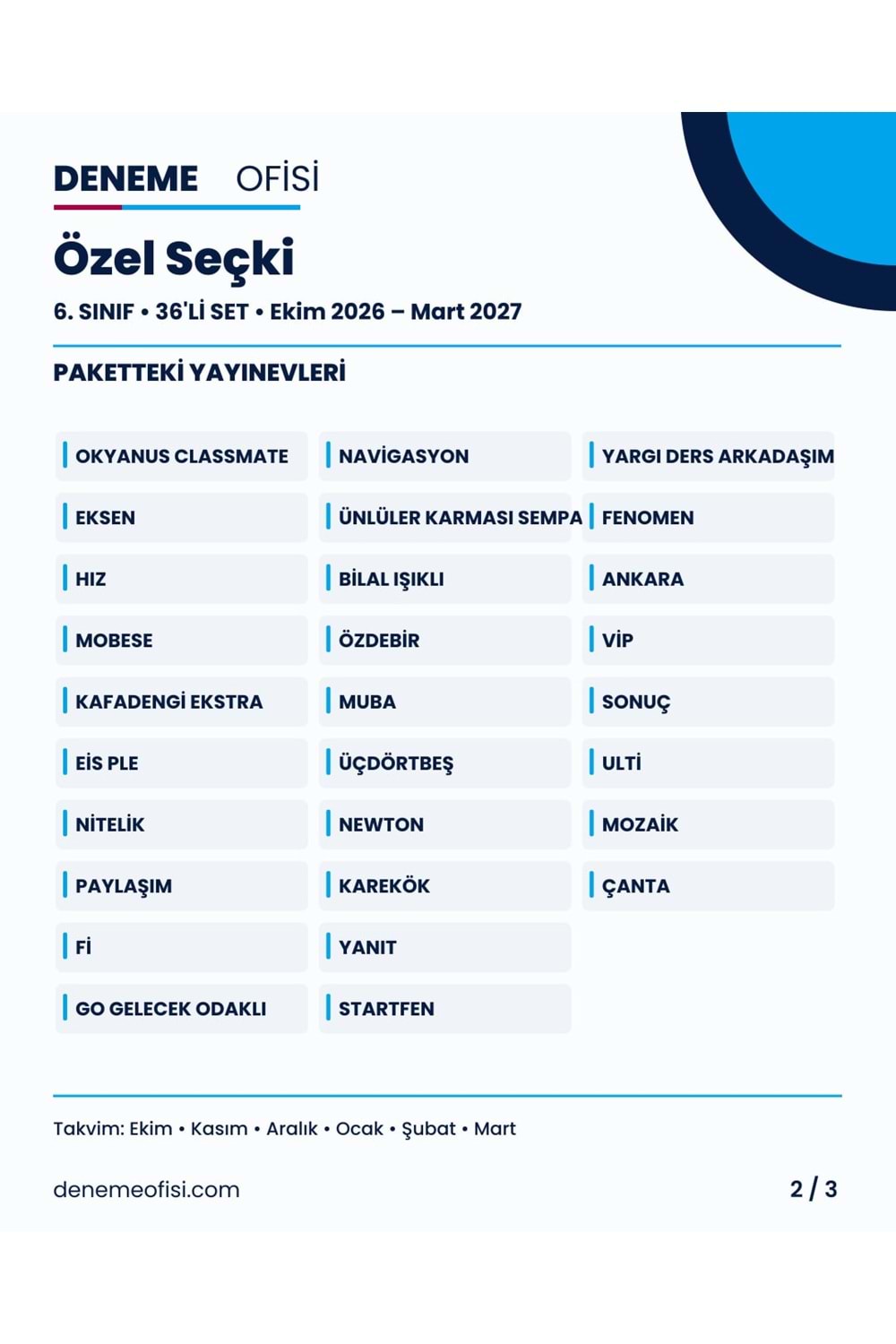 Özel Seçki 36'lı 6. Sınıf Deneme Paketi – Seçenek 9 (2026–2027)