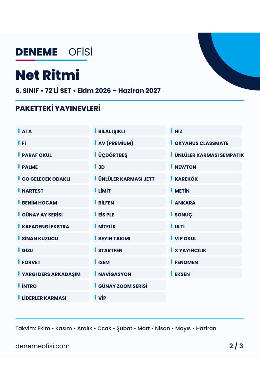 Net Ritmi 72'li 6. Sınıf Deneme Paketi – Seçenek 3 (2026–2027)