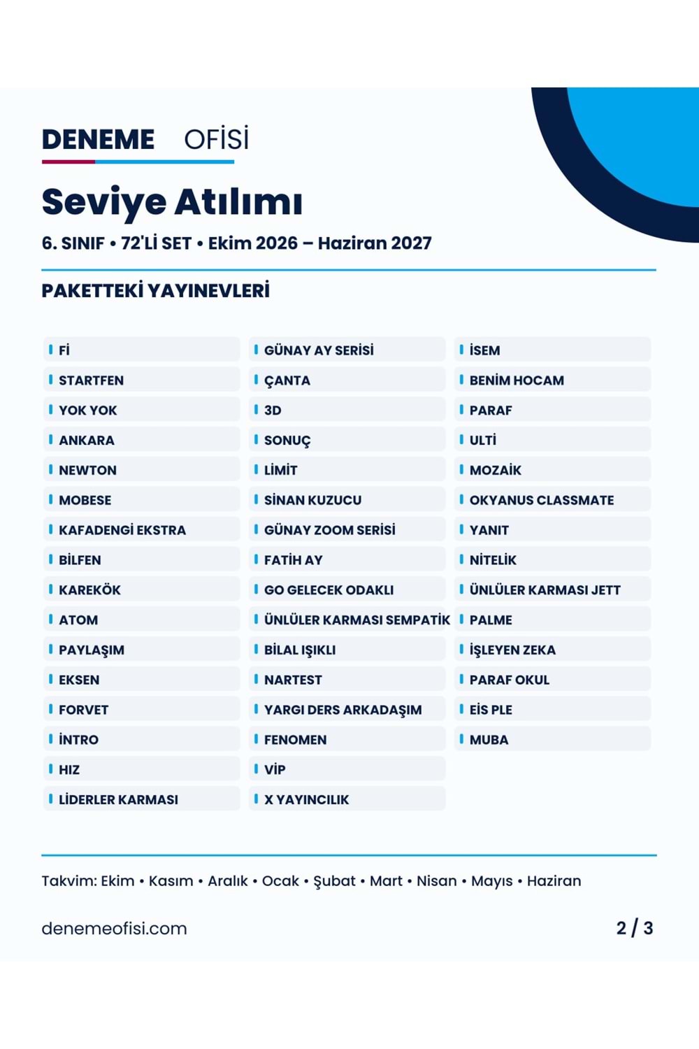 Seviye Atılımı 72'li 6. Sınıf Deneme Paketi – Seçenek 5 (2026–2027)
