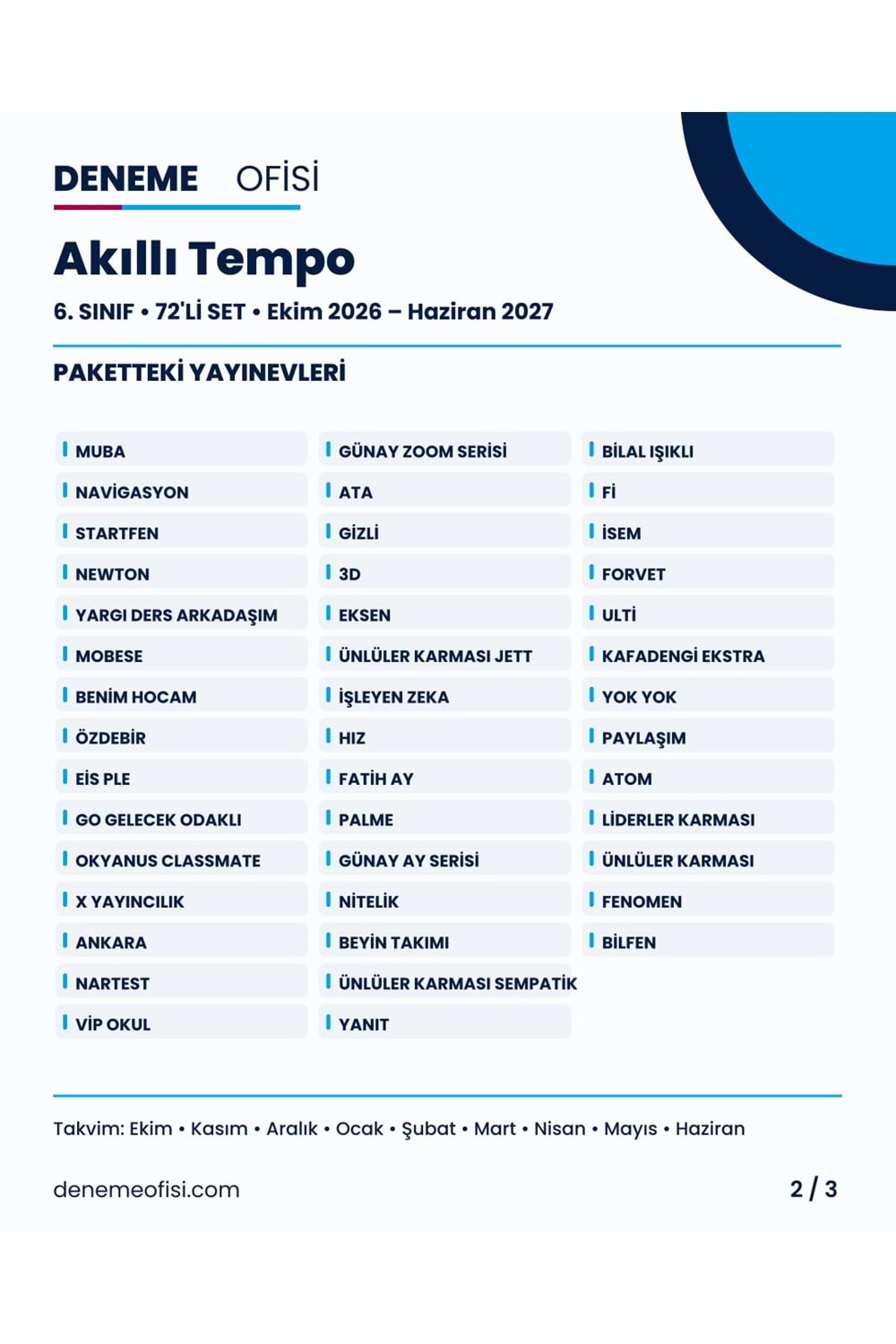 Akıllı Tempo 72'li 6. Sınıf Deneme Paketi – Seçenek 6 (2026–2027)