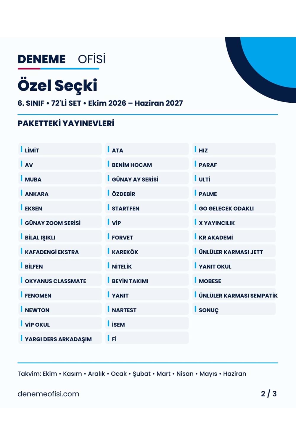Özel Seçki 72'li 6. Sınıf Deneme Paketi – Seçenek 9 (2026–2027)