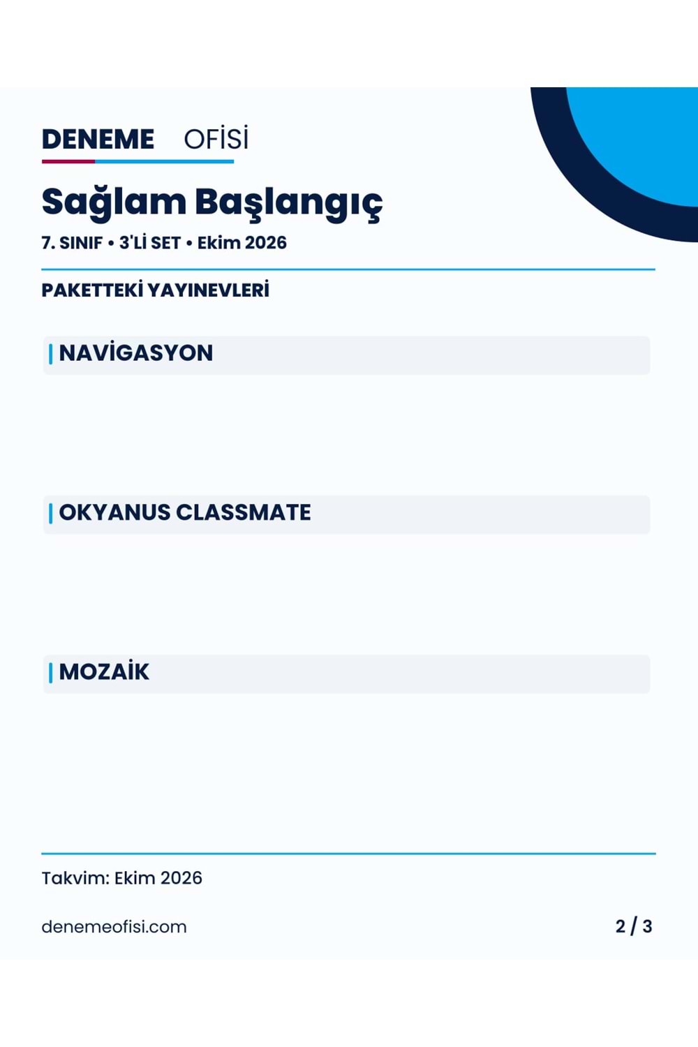 Sağlam Başlangıç 3'lü 7. Sınıf Deneme Paketi – Seçenek 1 (2026–2027)