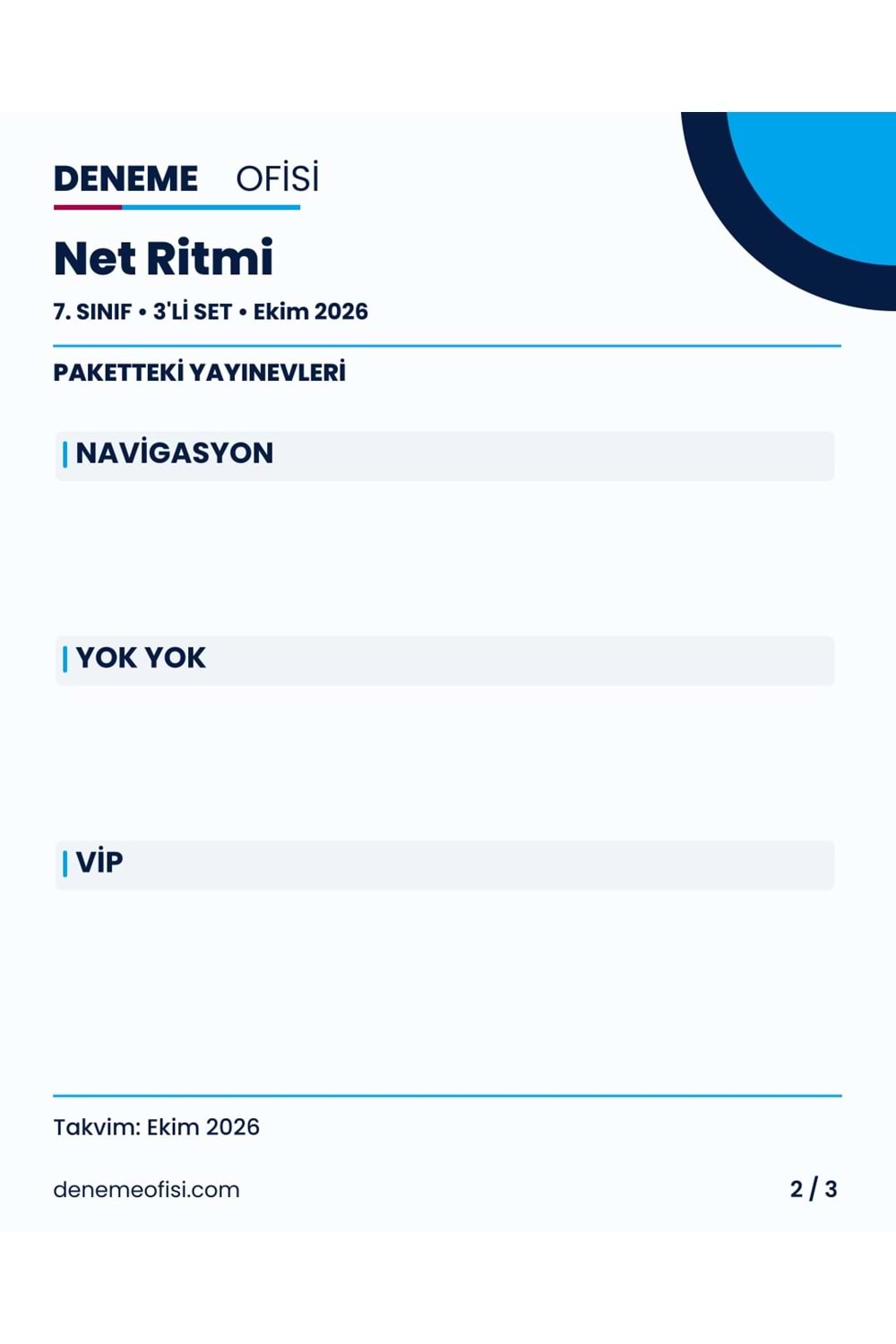 Net Ritmi 3'lü 7. Sınıf Deneme Paketi – Seçenek 3 (2026–2027)