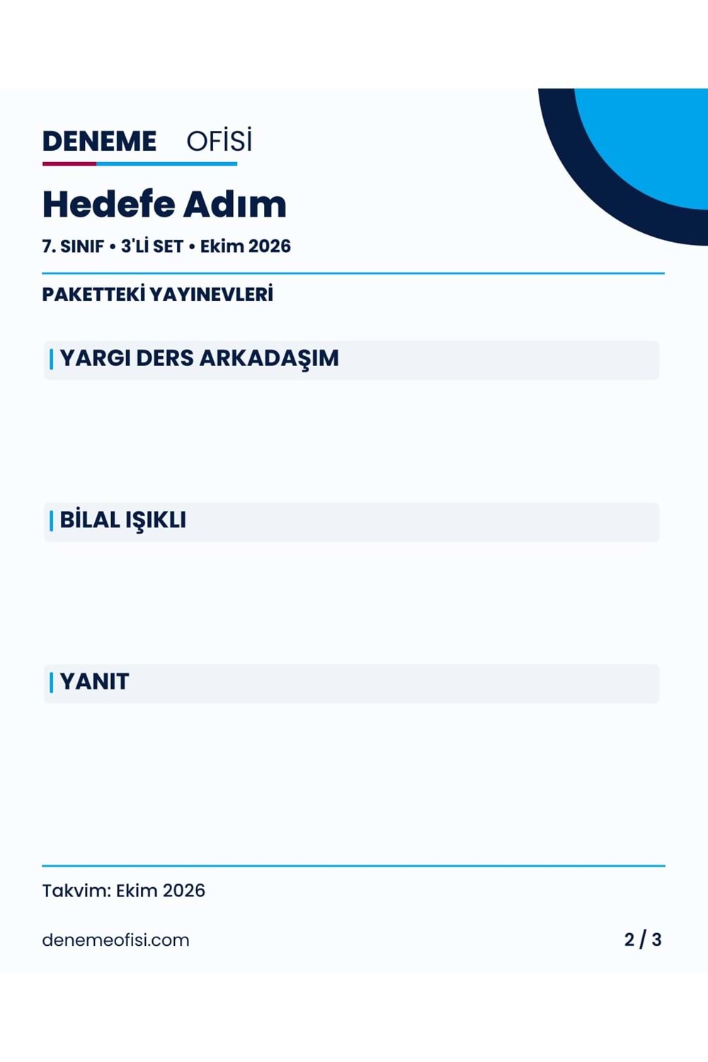 Hedefe Adım 3'lü 7. Sınıf Deneme Paketi – Seçenek 4 (2026–2027)
