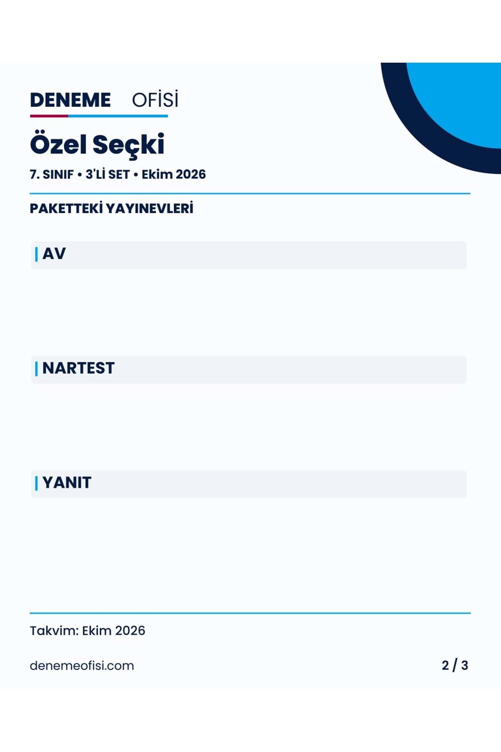 Özel Seçki 3'lü 7. Sınıf Deneme Paketi – Seçenek 9 (2026–2027)