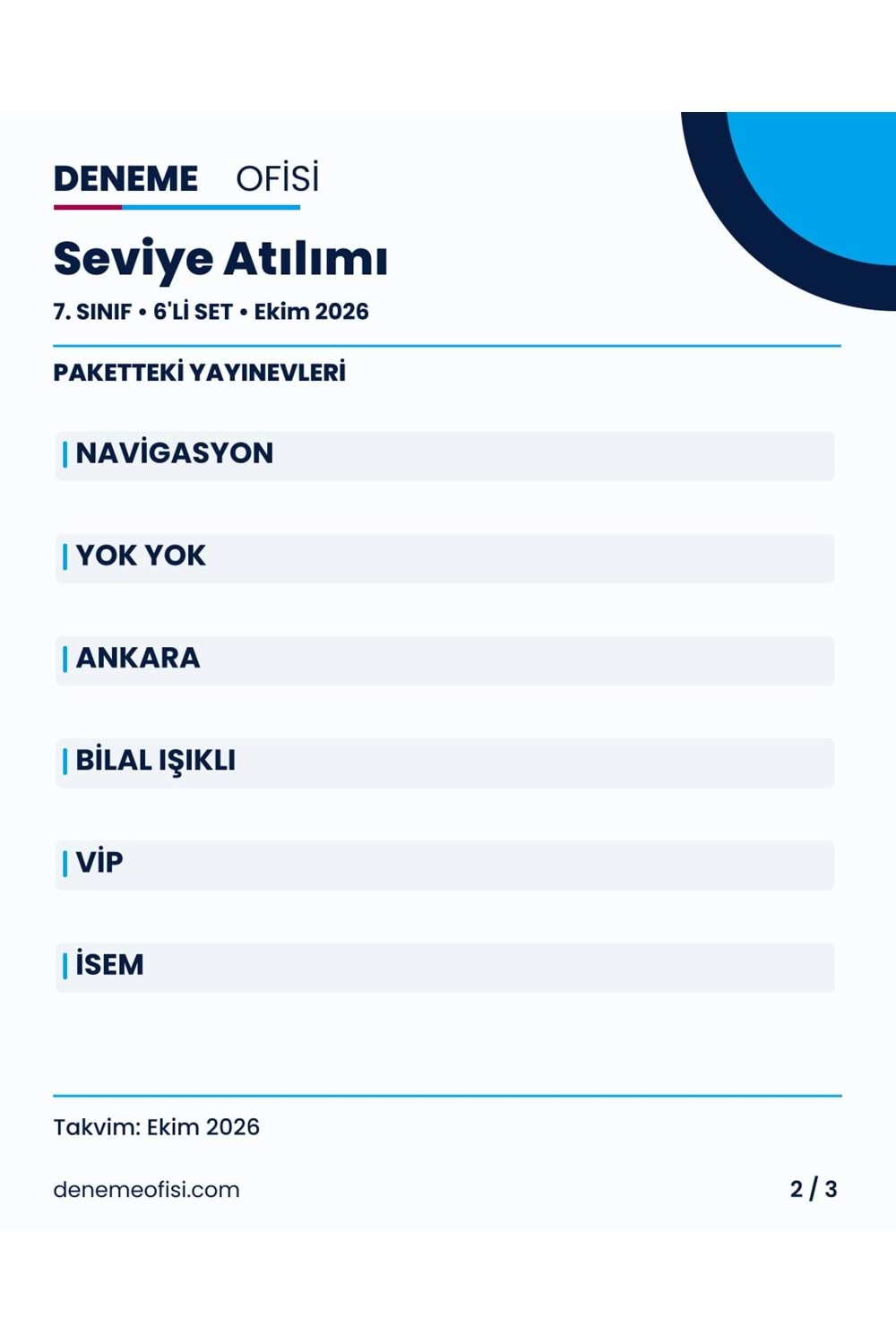 Seviye Atılımı 6'lı 7. Sınıf Deneme Paketi – Seçenek 5 (2026–2027)