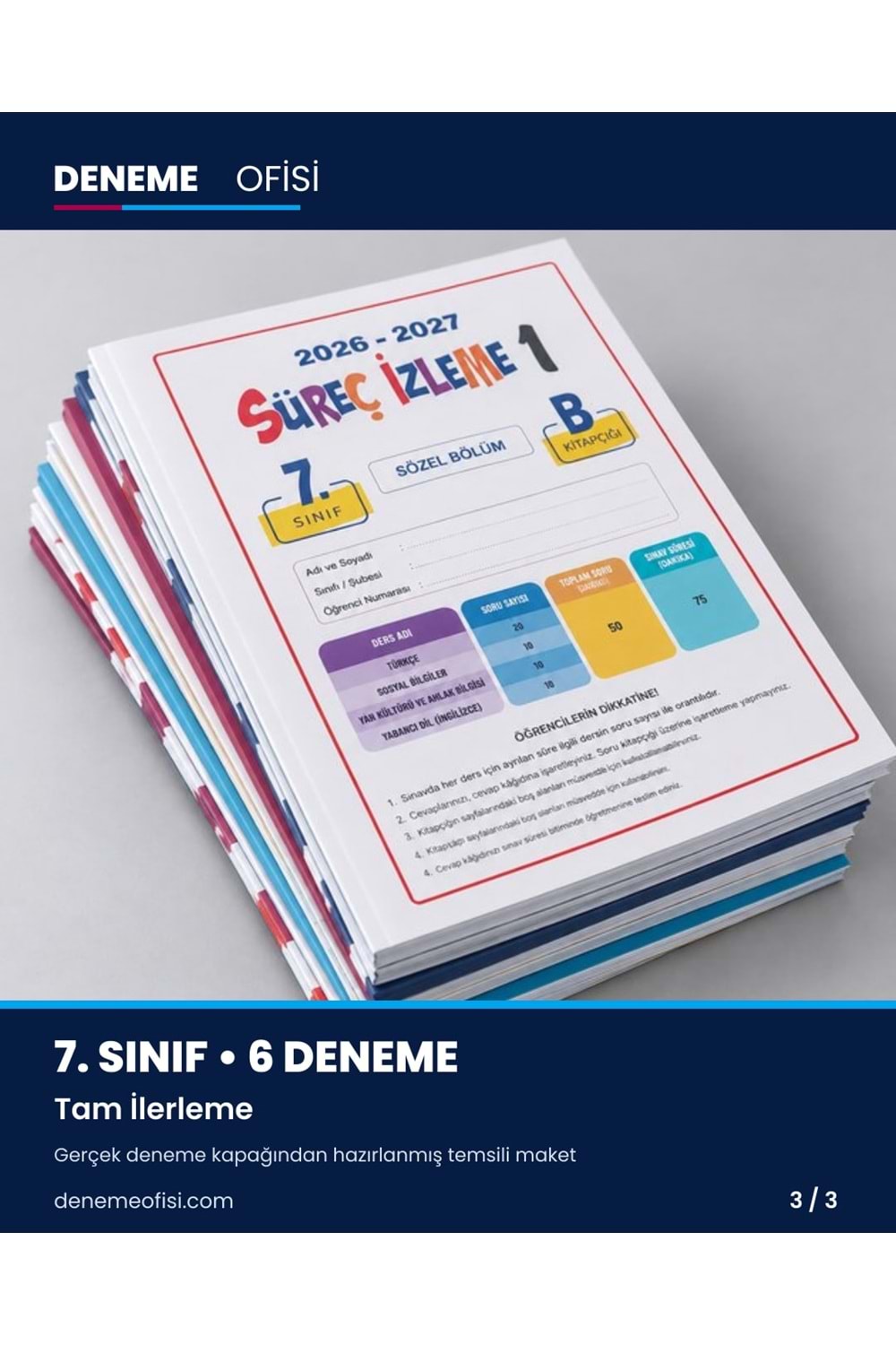 Tam İlerleme 6'lı 7. Sınıf Deneme Paketi – Seçenek 8 (2026–2027)