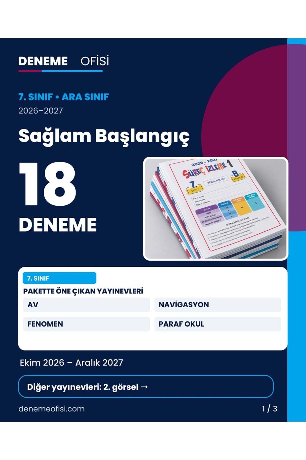 Sağlam Başlangıç 18'li 7. Sınıf Deneme Paketi – Seçenek 1 (2026–2027)