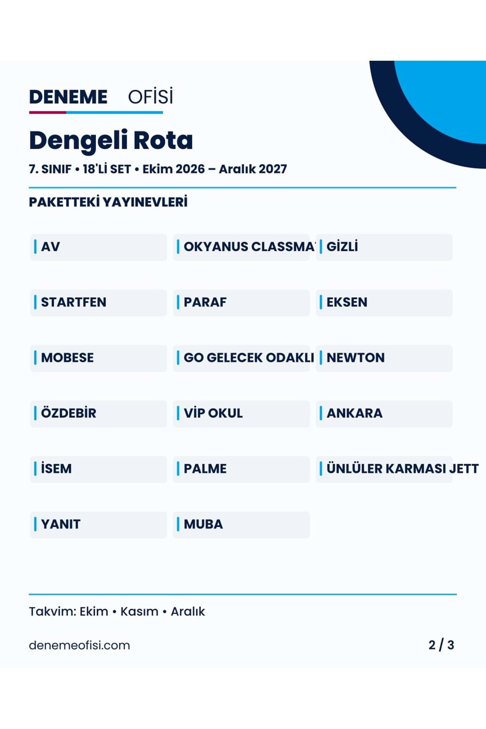 Dengeli Rota 18'li 7. Sınıf Deneme Paketi – Seçenek 2 (2026–2027)