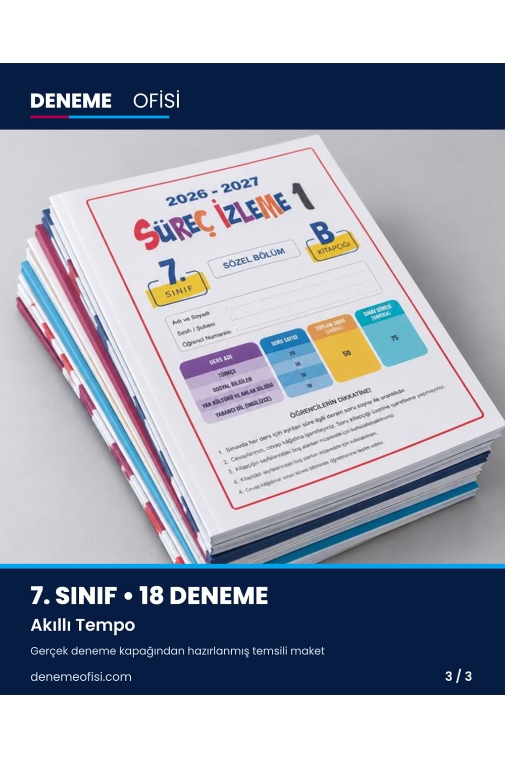 Akıllı Tempo 18'li 7. Sınıf Deneme Paketi – Seçenek 6 (2026–2027)