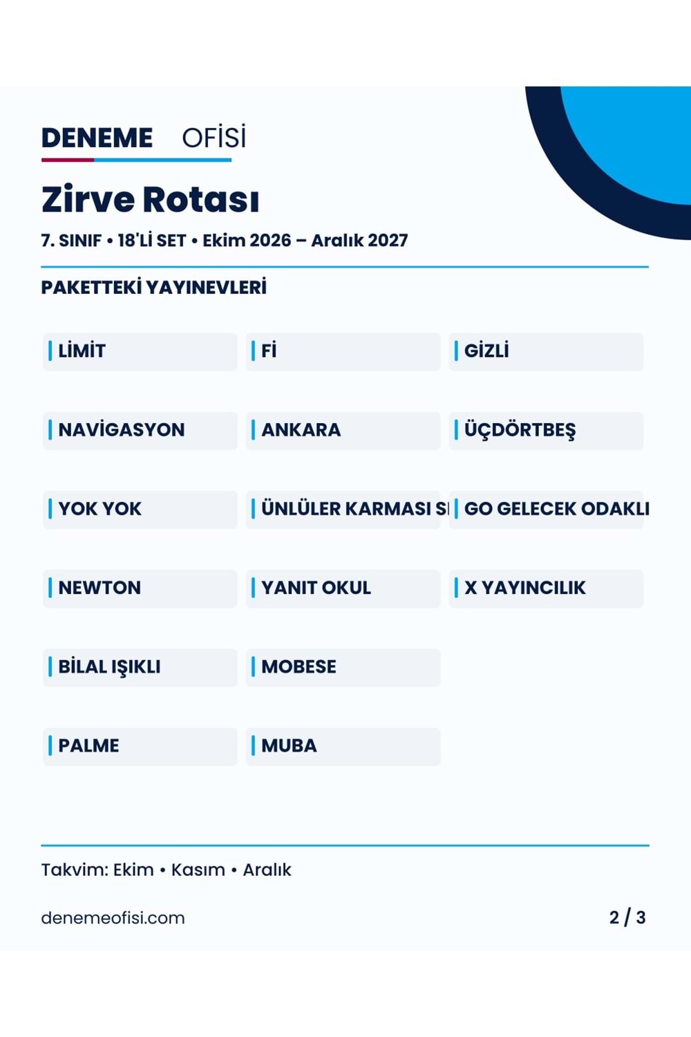 Zirve Rotası 18'li 7. Sınıf Deneme Paketi – Seçenek 7 (2026–2027)
