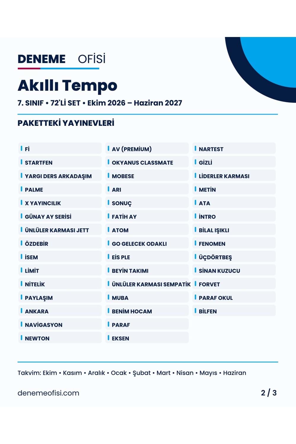 Akıllı Tempo 72'li 7. Sınıf Deneme Paketi – Seçenek 6 (2026–2027)