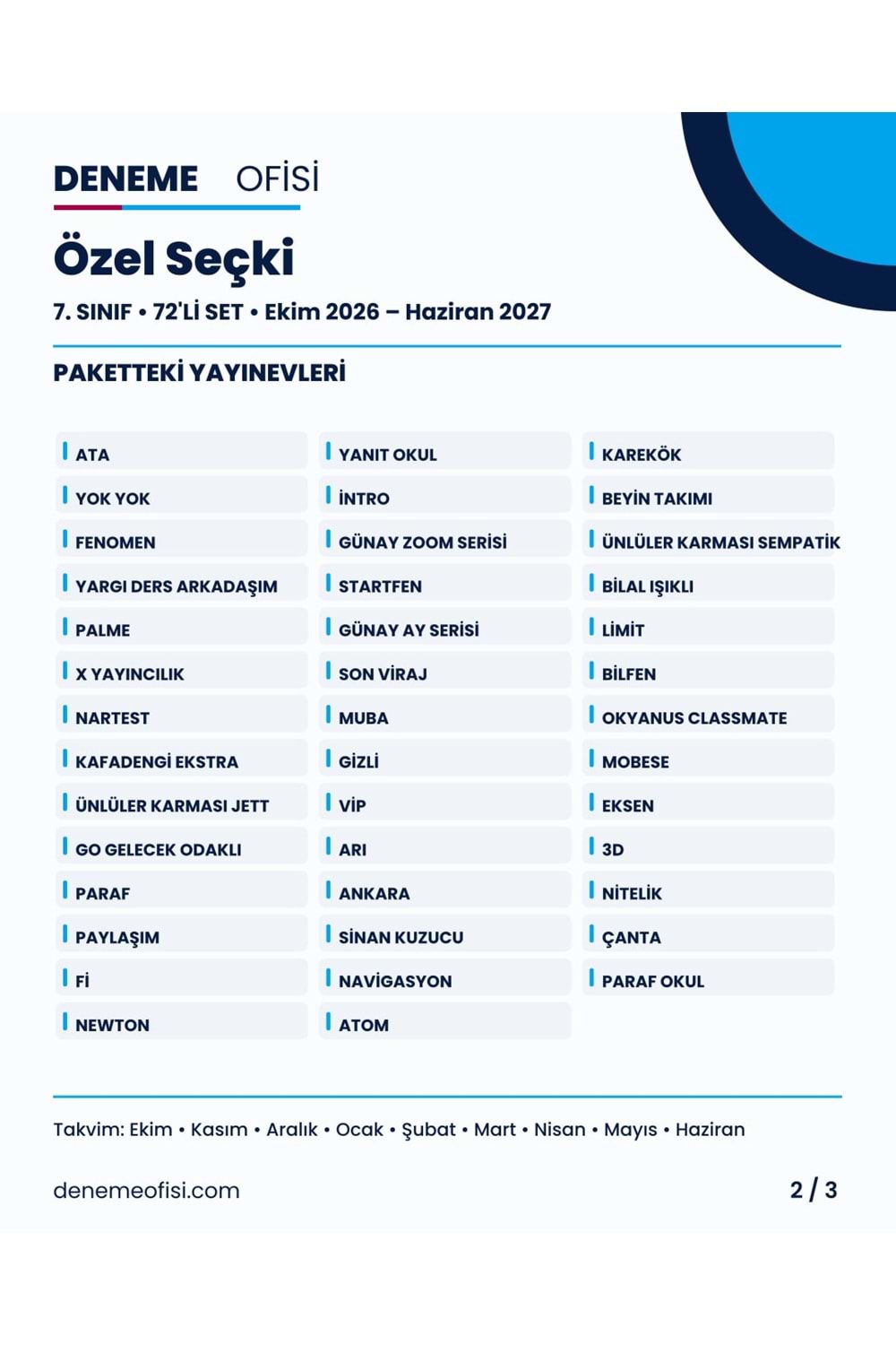 Özel Seçki 72'li 7. Sınıf Deneme Paketi – Seçenek 9 (2026–2027)