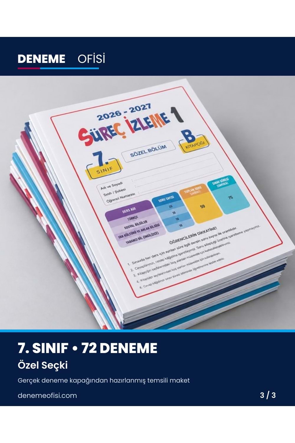 Özel Seçki 72'li 7. Sınıf Deneme Paketi – Seçenek 9 (2026–2027)