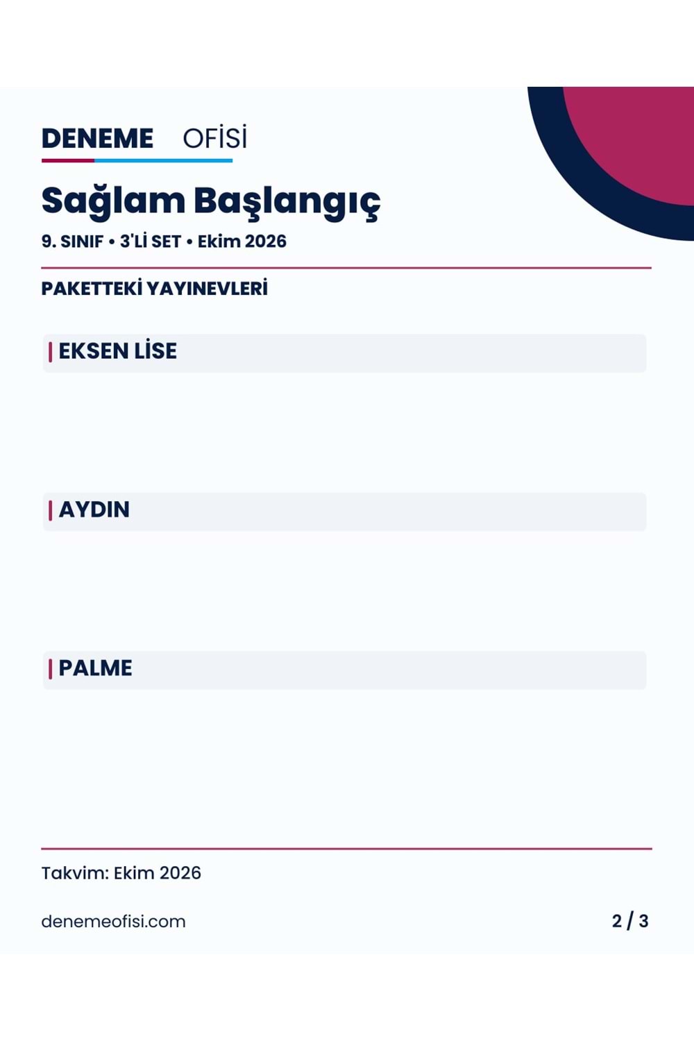 Sağlam Başlangıç 3'lü 9. Sınıf Deneme Paketi – Seçenek 1 (2026–2027)