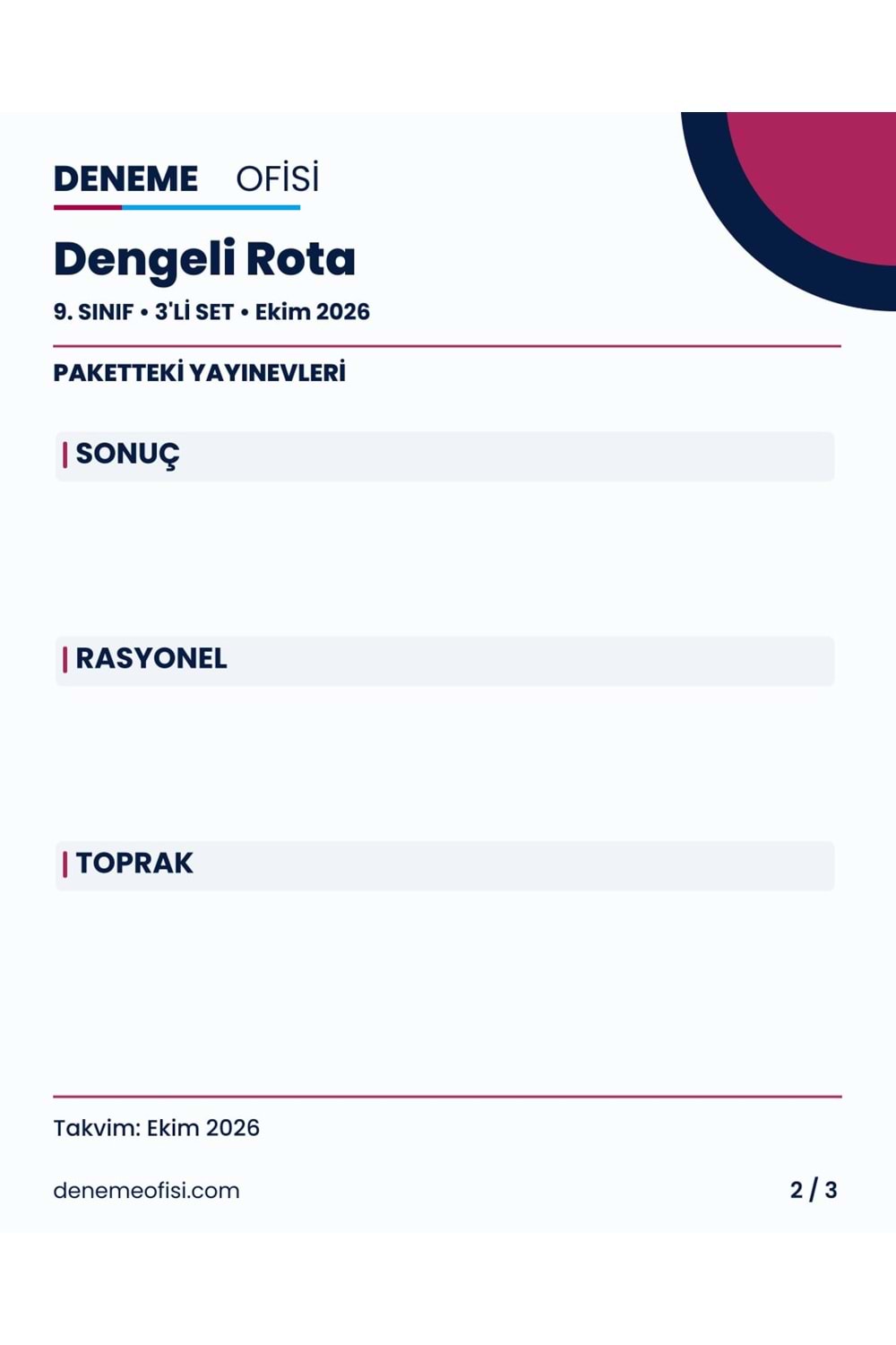 Dengeli Rota 3'lü 9. Sınıf Deneme Paketi – Seçenek 2 (2026–2027)