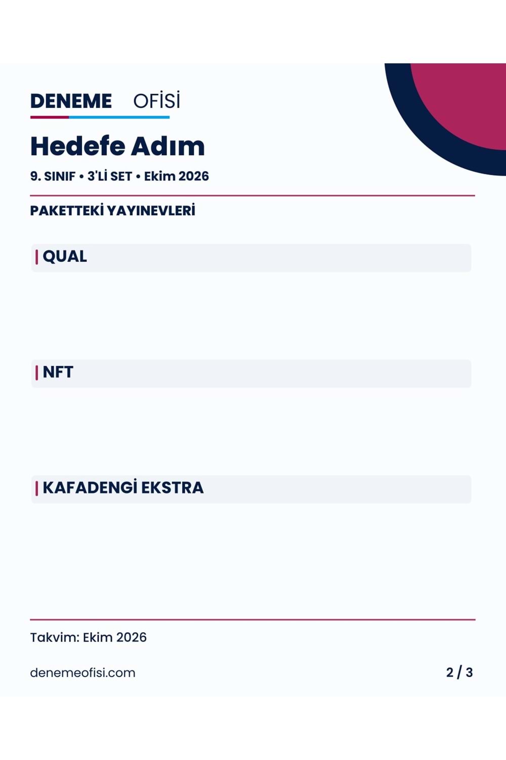 Hedefe Adım 3'lü 9. Sınıf Deneme Paketi – Seçenek 4 (2026–2027)