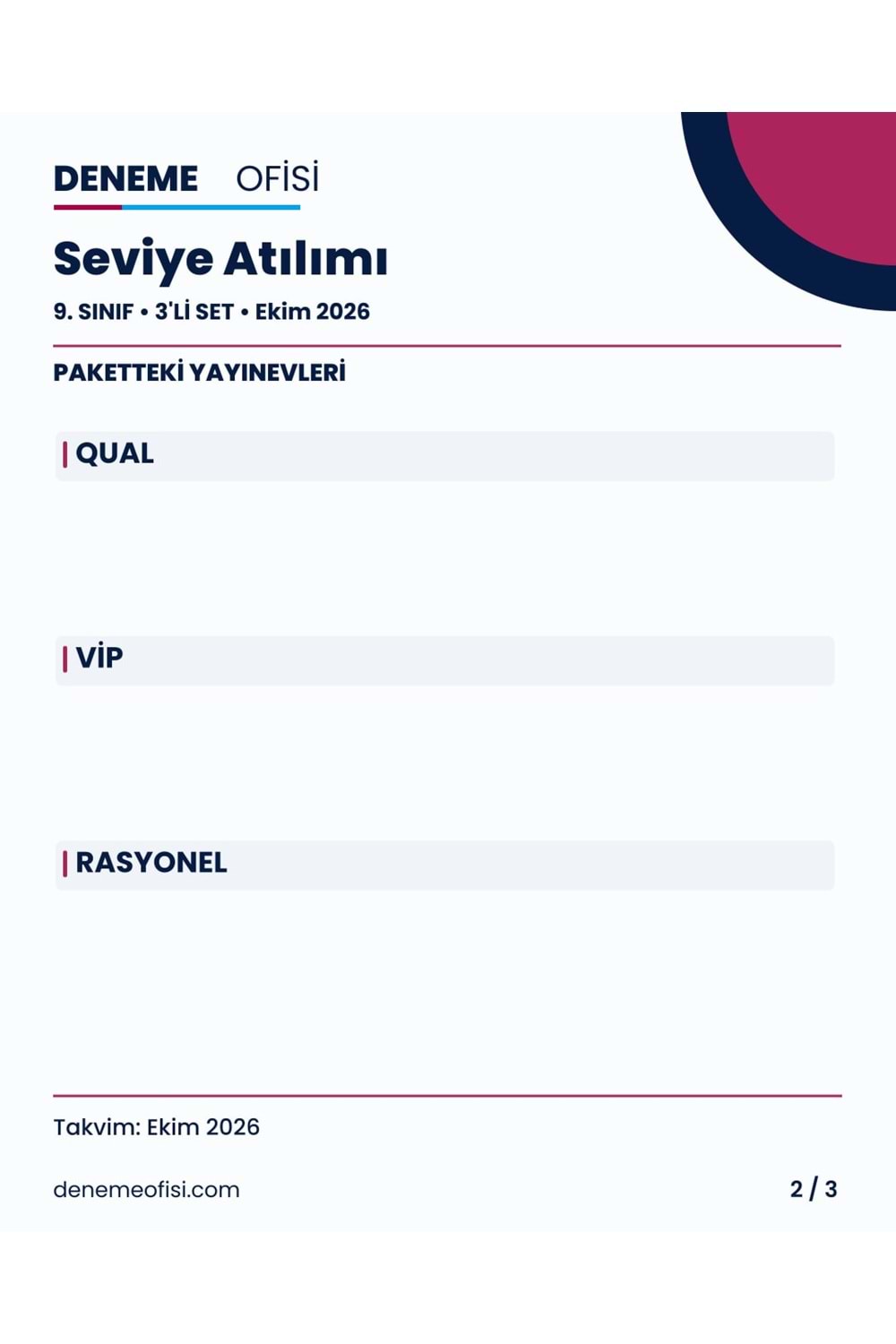 Seviye Atılımı 3'lü 9. Sınıf Deneme Paketi – Seçenek 5 (2026–2027)