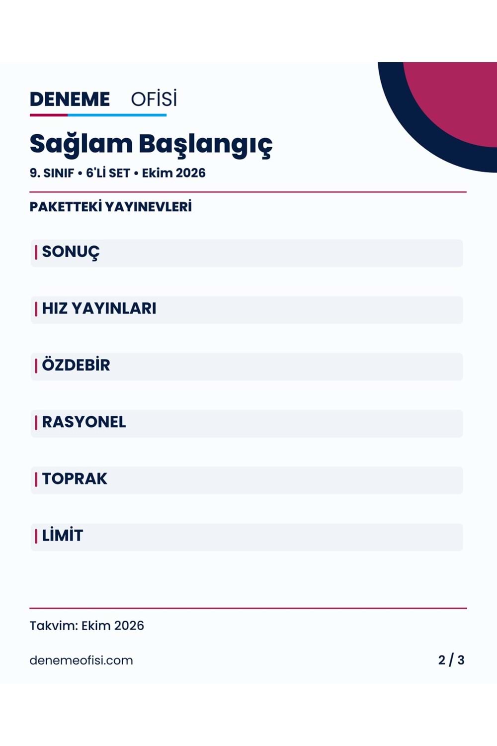 Sağlam Başlangıç 6'lı 9. Sınıf Deneme Paketi – Seçenek 1 (2026–2027)