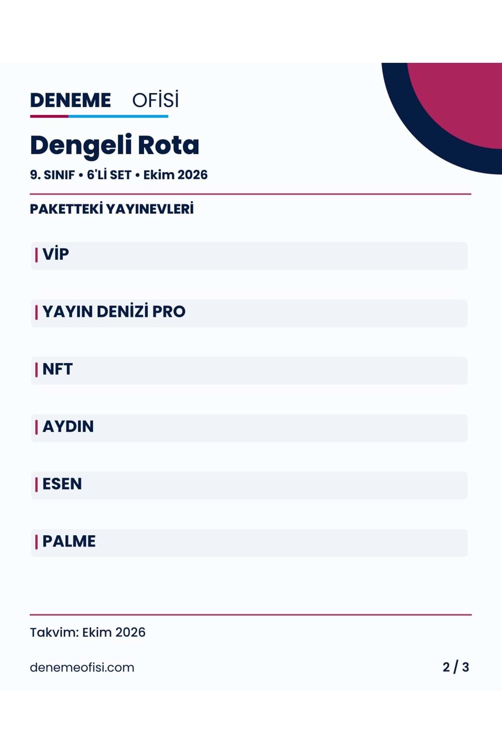 Dengeli Rota 6'lı 9. Sınıf Deneme Paketi – Seçenek 2 (2026–2027)