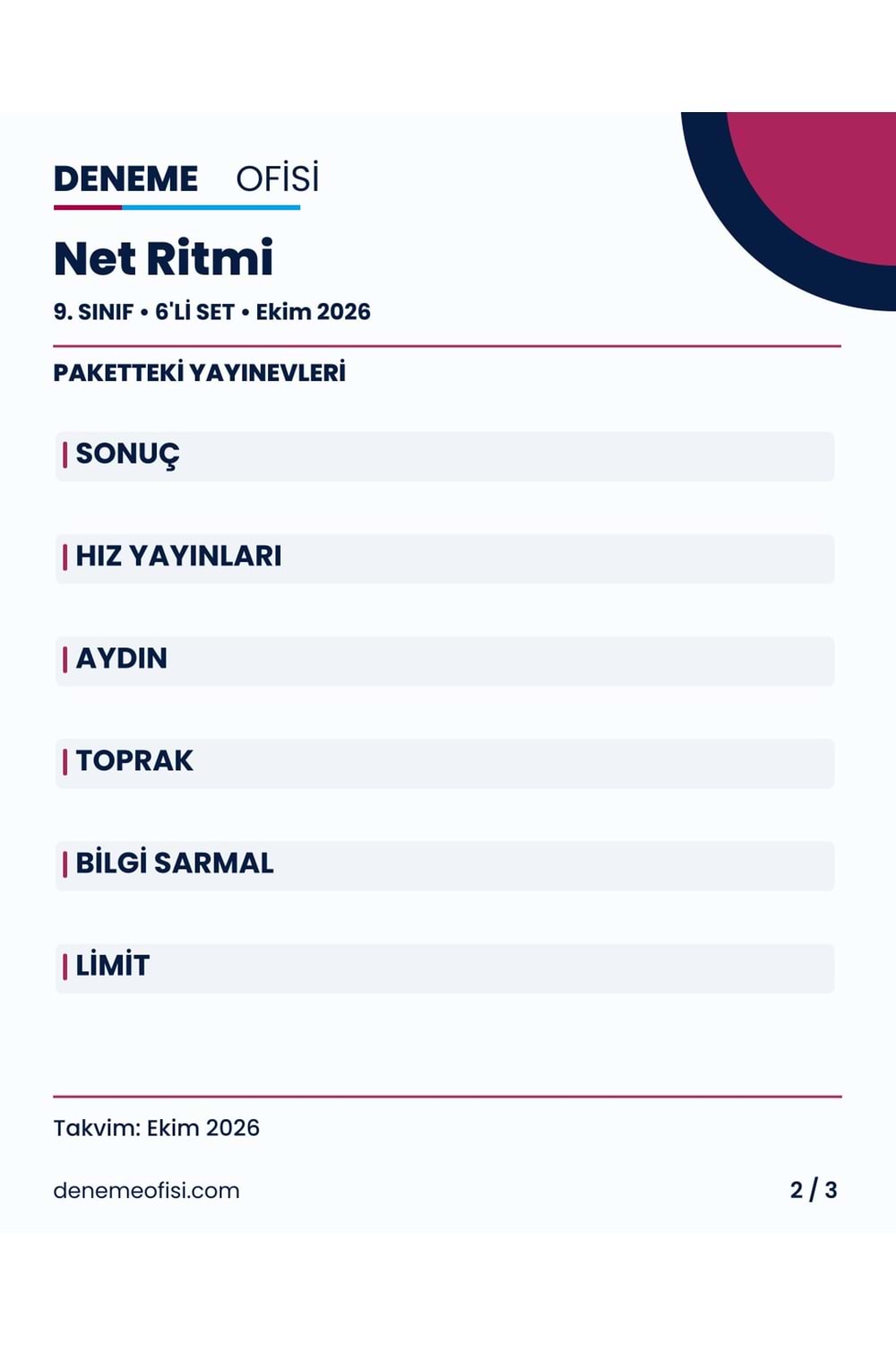 Net Ritmi 6'lı 9. Sınıf Deneme Paketi – Seçenek 3 (2026–2027)
