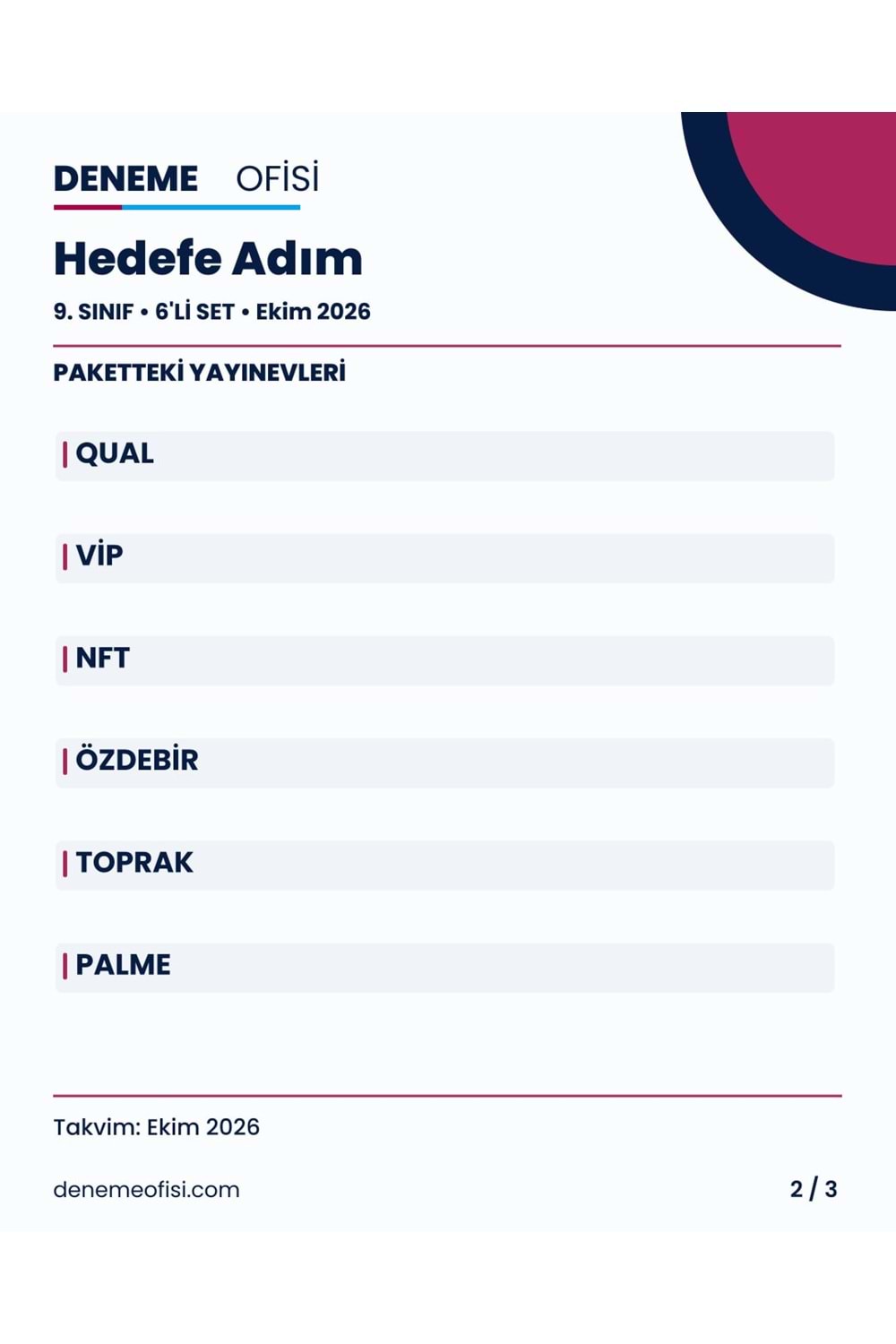Hedefe Adım 6'lı 9. Sınıf Deneme Paketi – Seçenek 4 (2026–2027)