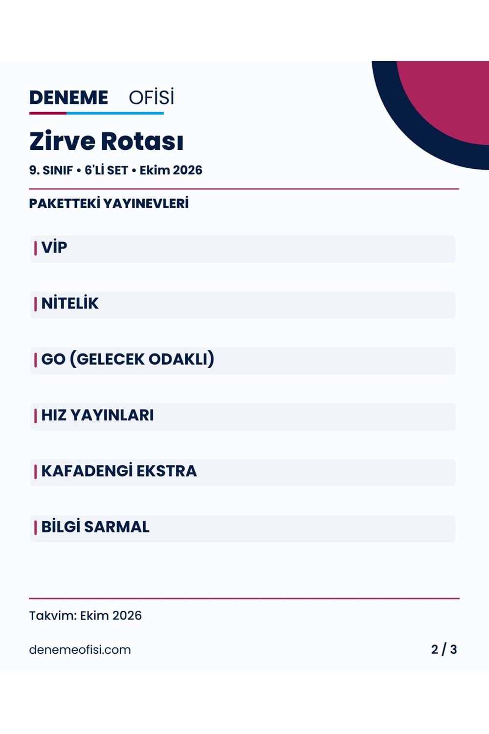 Zirve Rotası 6'lı 9. Sınıf Deneme Paketi – Seçenek 7 (2026–2027)