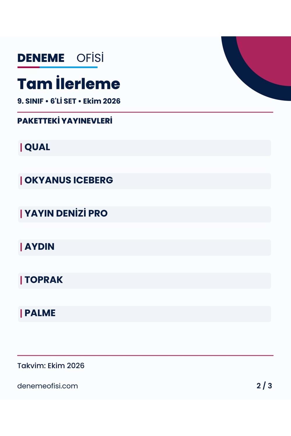 Tam İlerleme 6'lı 9. Sınıf Deneme Paketi – Seçenek 8 (2026–2027)