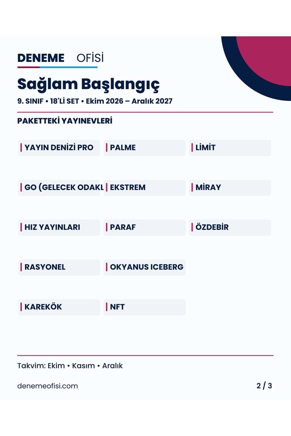 Sağlam Başlangıç 18'li 9. Sınıf Deneme Paketi – Seçenek 1 (2026–2027)