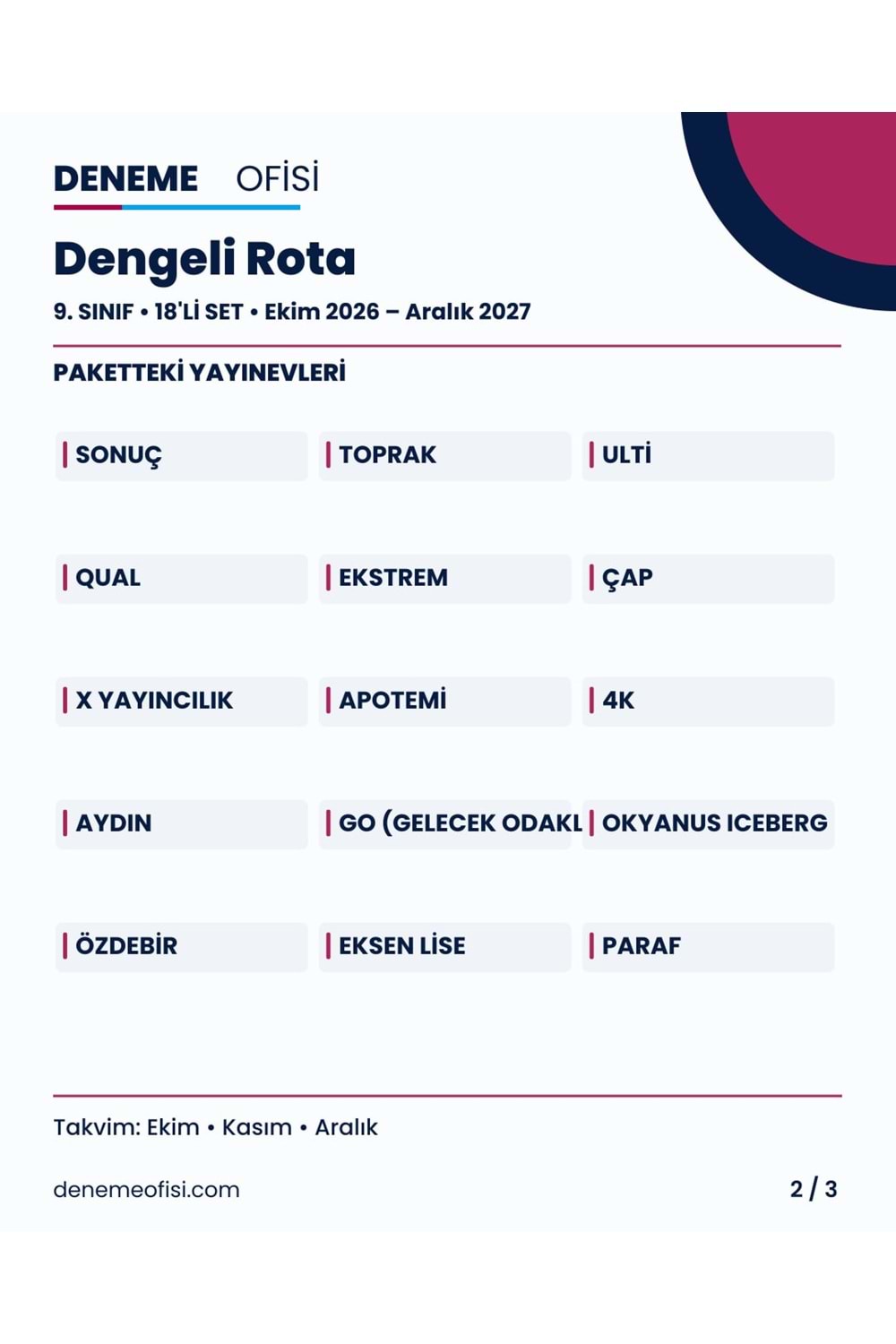 Dengeli Rota 18'li 9. Sınıf Deneme Paketi – Seçenek 2 (2026–2027)