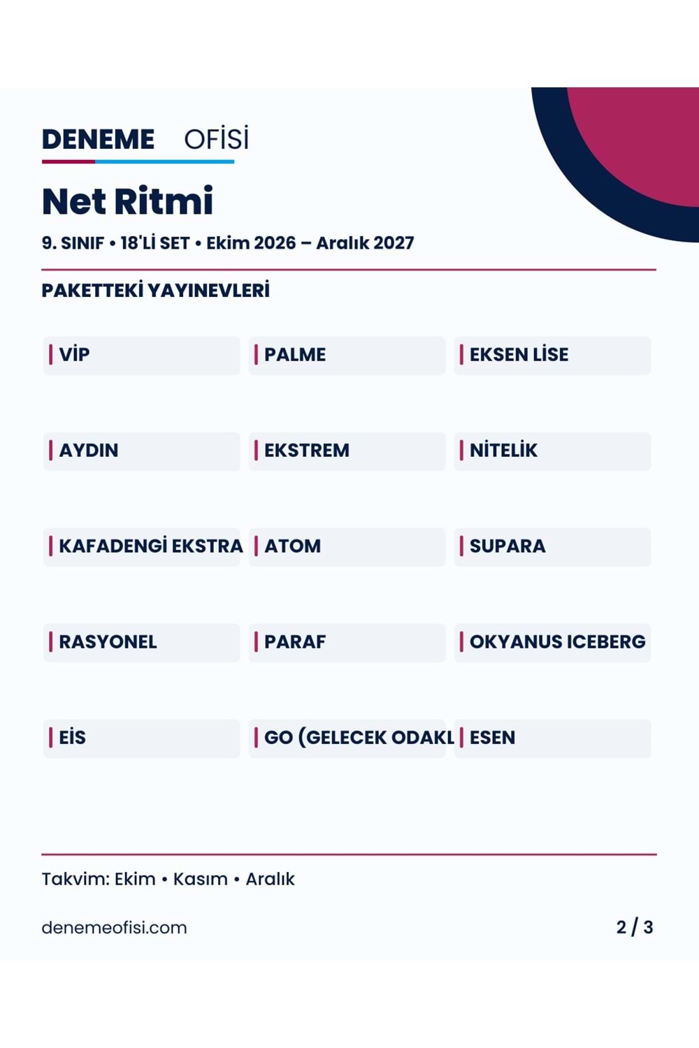 Net Ritmi 18'li 9. Sınıf Deneme Paketi – Seçenek 3 (2026–2027)