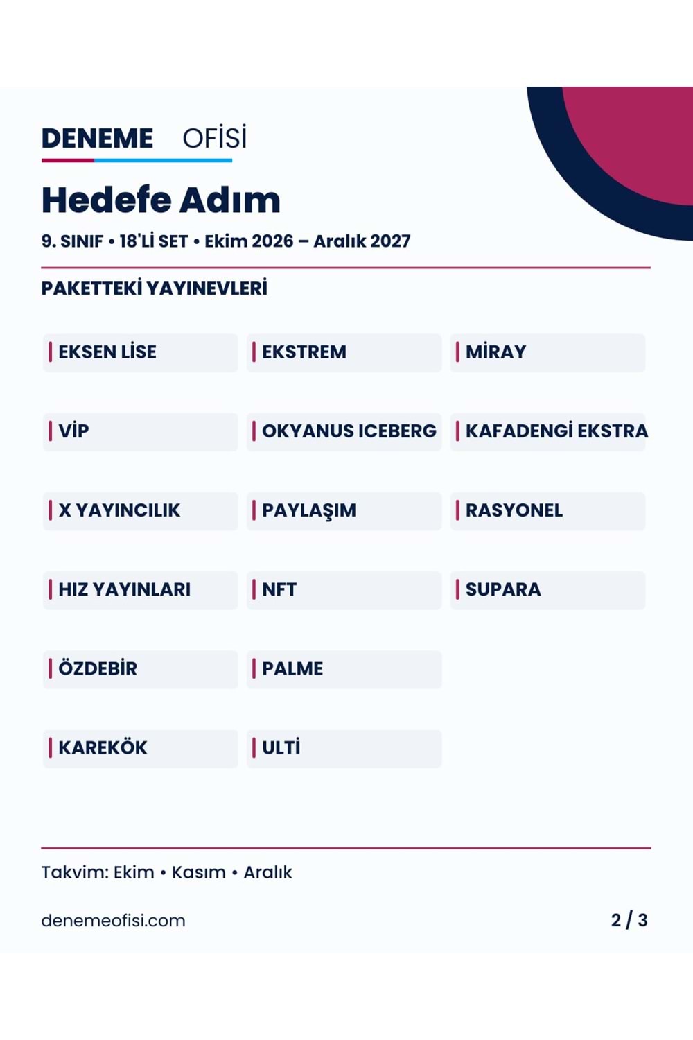 Hedefe Adım 18'li 9. Sınıf Deneme Paketi – Seçenek 4 (2026–2027)