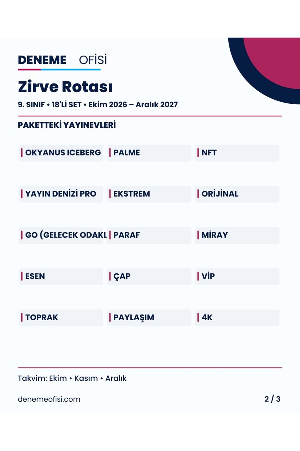 Zirve Rotası 18'li 9. Sınıf Deneme Paketi – Seçenek 7 (2026–2027)