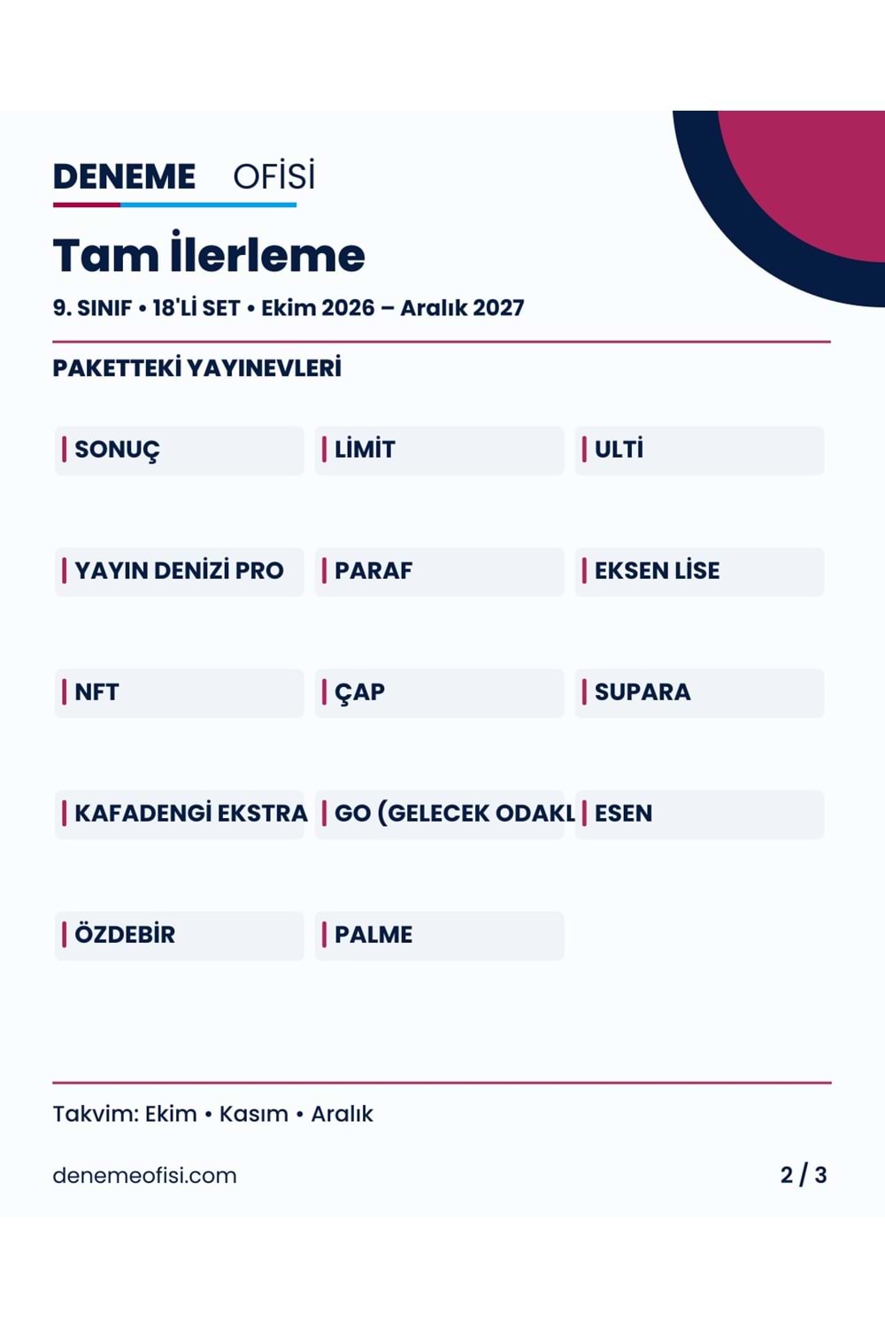 Tam İlerleme 18'li 9. Sınıf Deneme Paketi – Seçenek 8 (2026–2027)