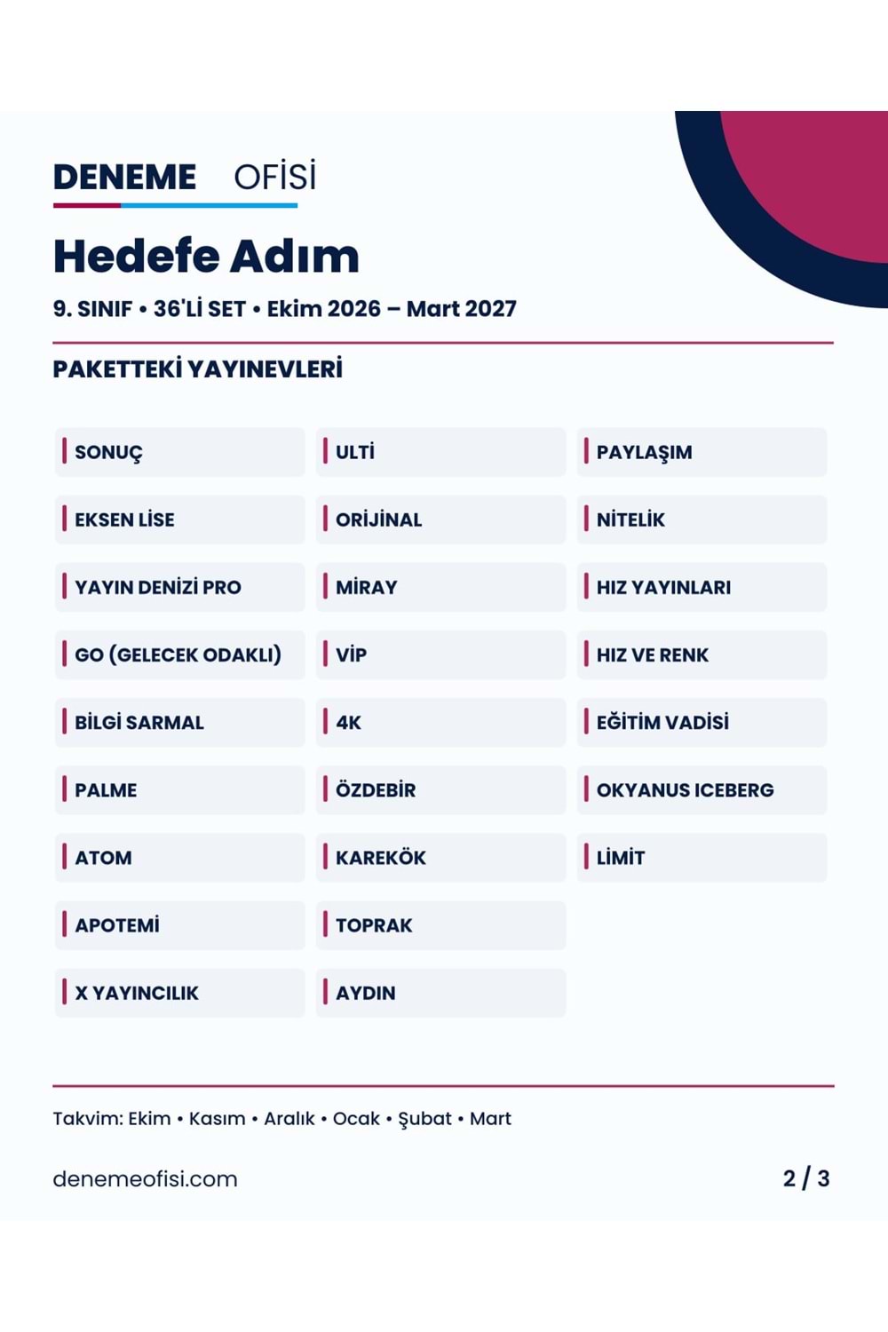 Hedefe Adım 36'lı 9. Sınıf Deneme Paketi – Seçenek 4 (2026–2027)